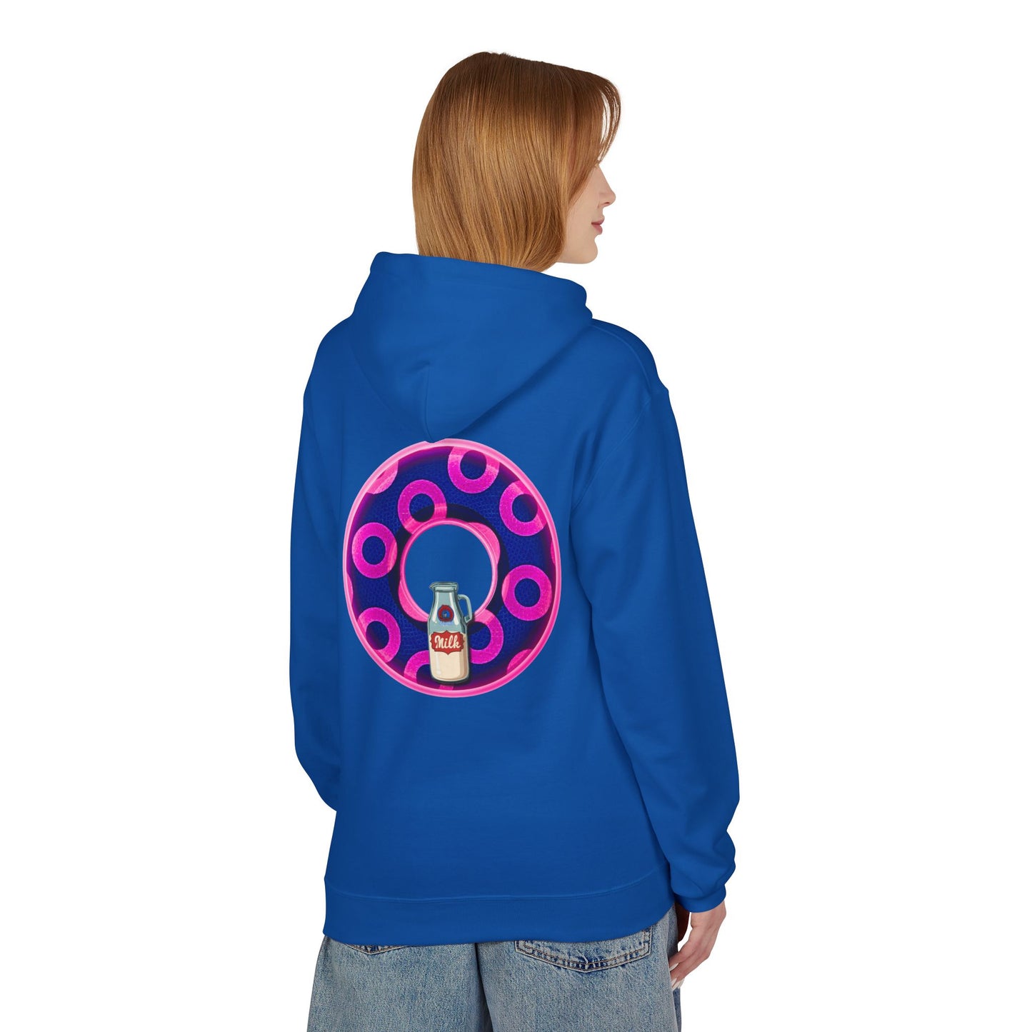 Fleece Harry Hoodies [Midweight Soft-style] - "Wooked Cream Dairy - YEMSG Donut" - blue/magenta rustic paradox donut - variant 5