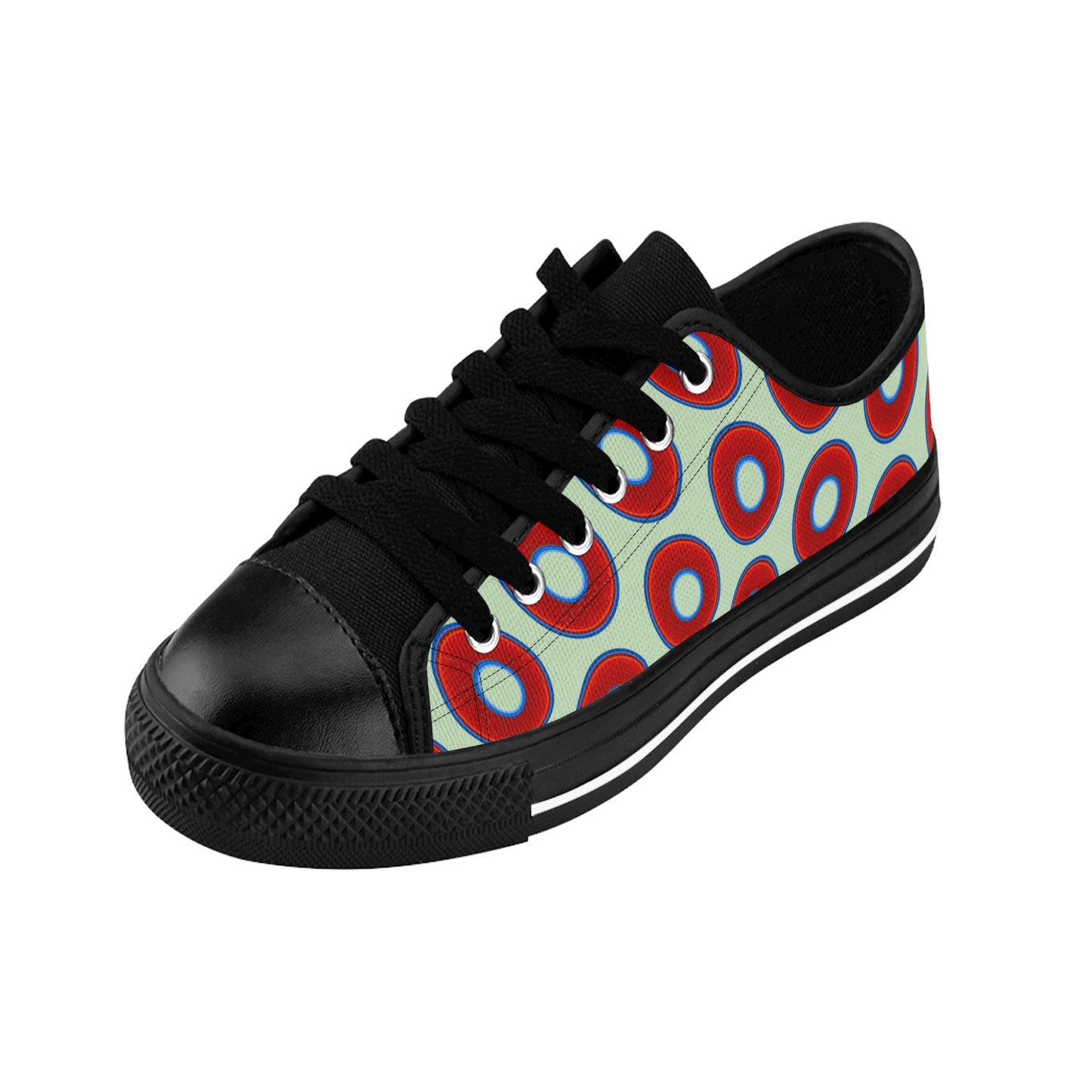 Men's Cushiony Convectors - Low Top - large red vivid donut print w/seafoam green background