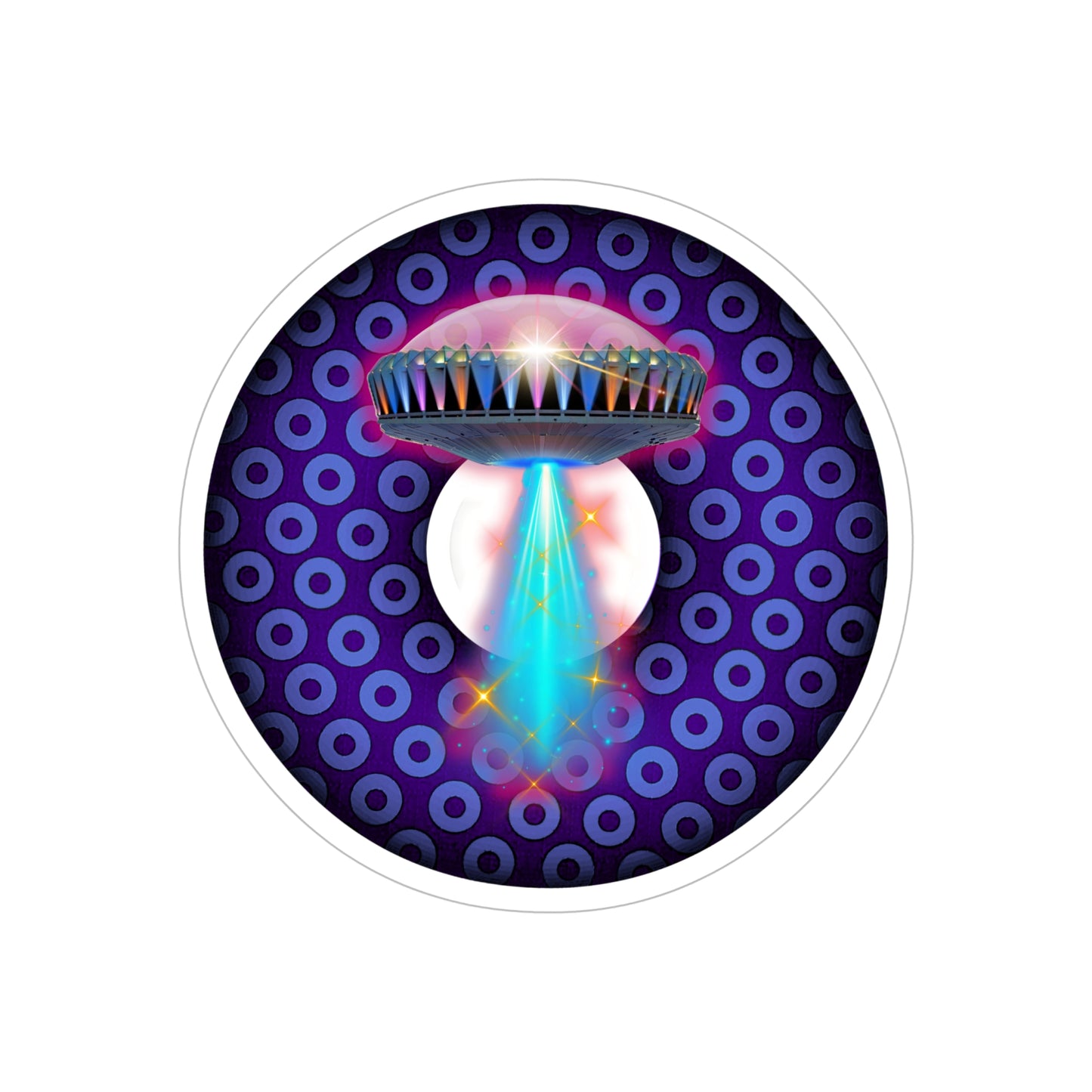 Donut Bumper/Outdoor Sticker - "They Serve Donuts on the Mothership Now" - series 1.0 - variant 3 - blue/purple paradoxical donut - [Die-Cut] 6"x 6"