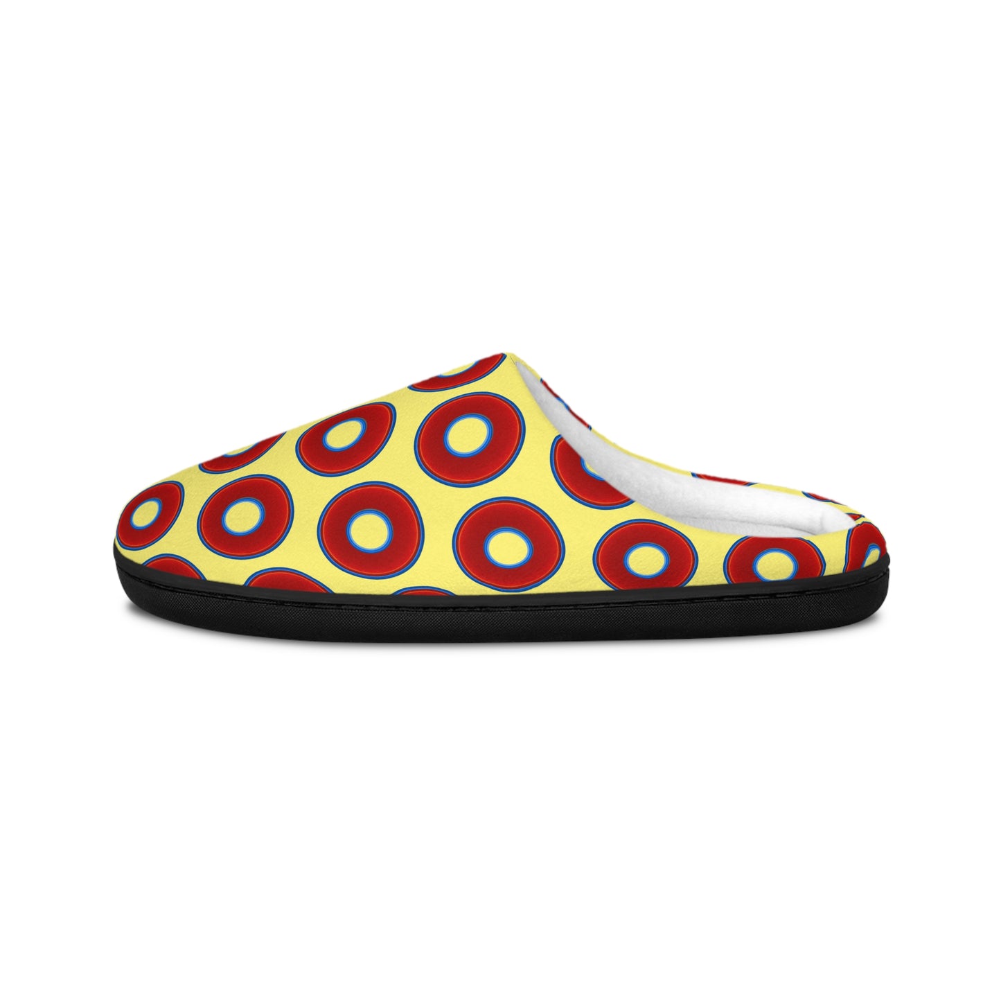 Men's Lumpy Slippers - red vivid donut print w/yellow background
