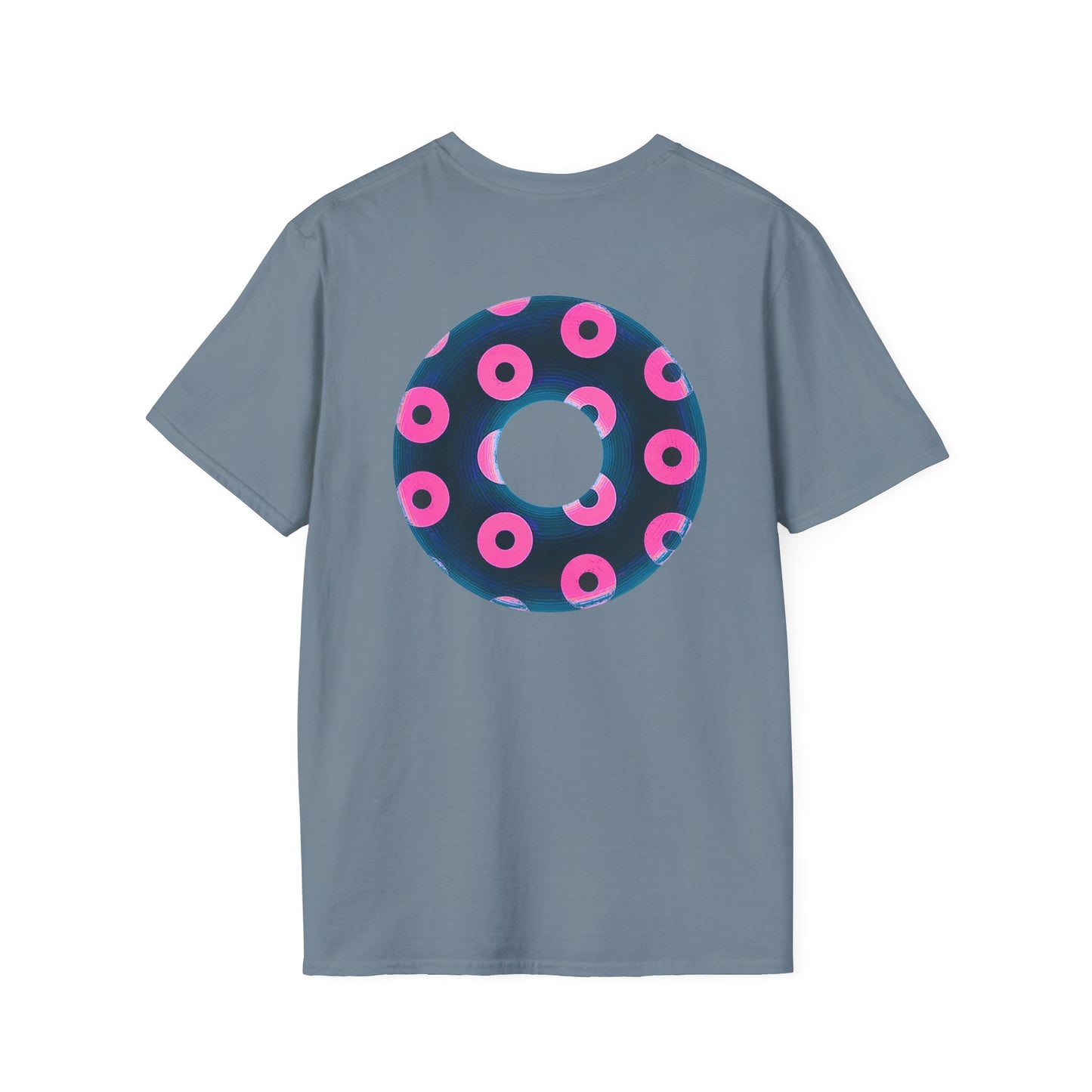 Copy of Plain Donuts/Unisex Soft-Style - "Plain Blimpy Paradoxical Donuts" - dark steel blue/vivid magenta donuts