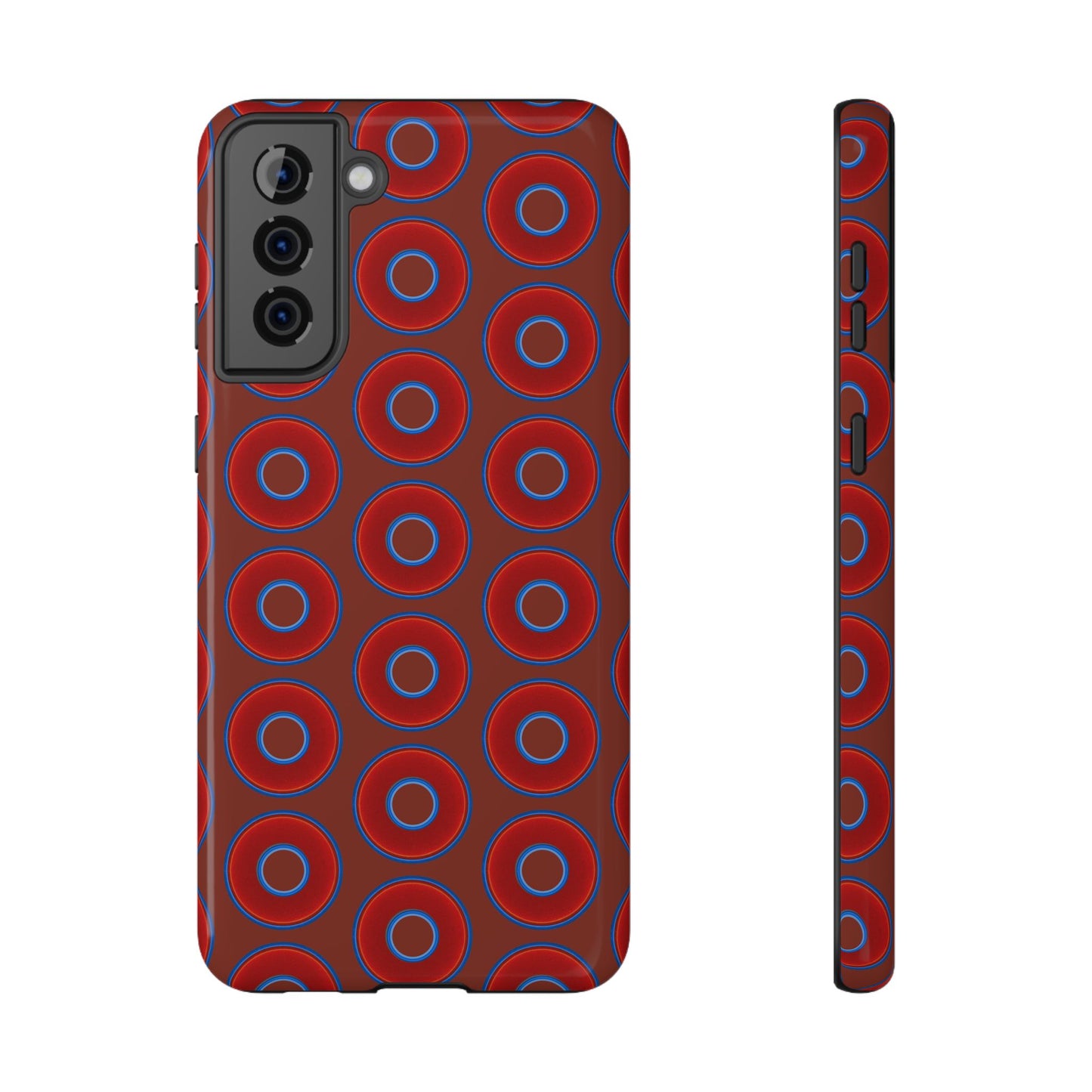 Impact-Resistant Lumpy Donut Case - red vivid donut print w/burnt umber background