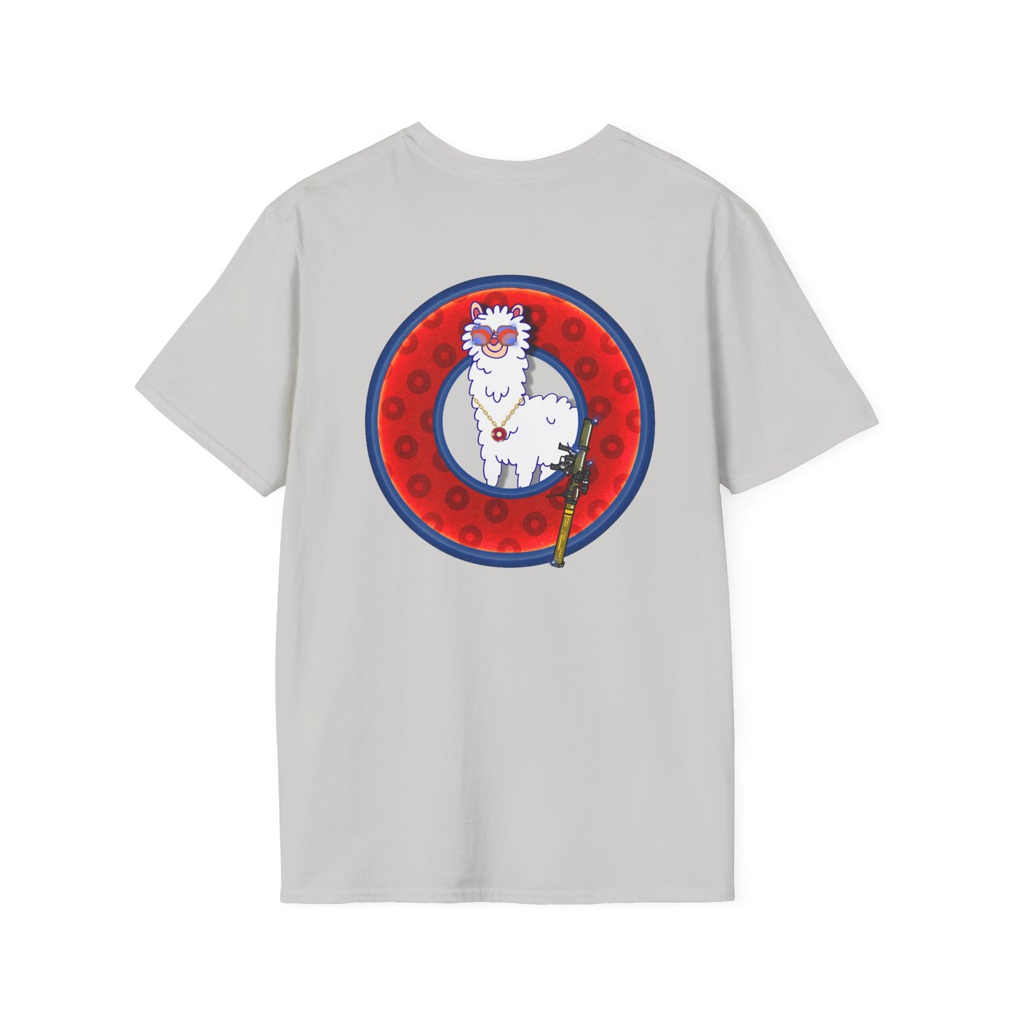Classic Donut Tee - Unisex Soft-Style - "Medium Paced Llama Donut" - red/blue widemouthed paradox donut