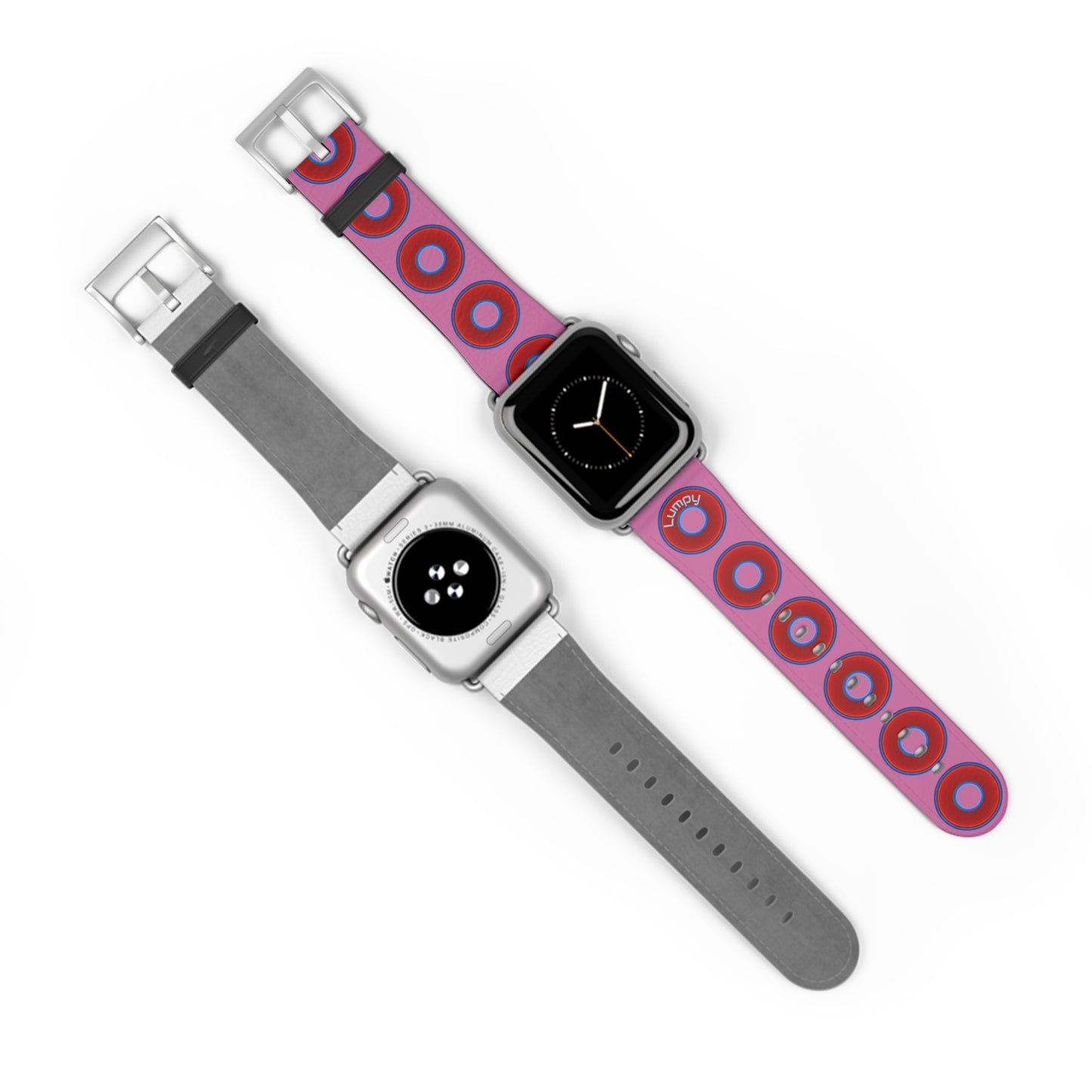 Lumpy Donut Wristband - compatible w/apple watch - red vivid donuts w/light pink background