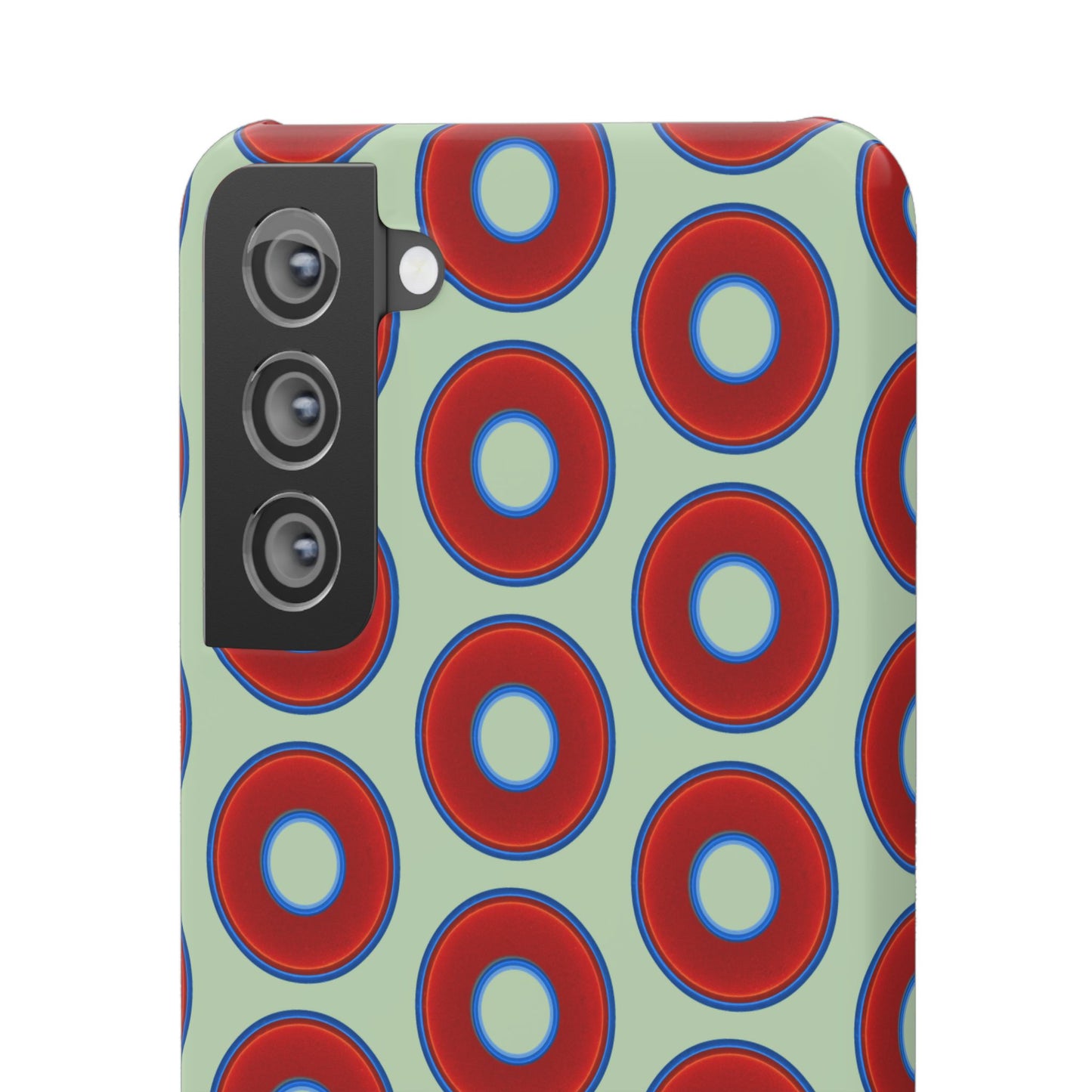 Lumpy Donut Snap Case - red vivid donut print w/seafoam green background