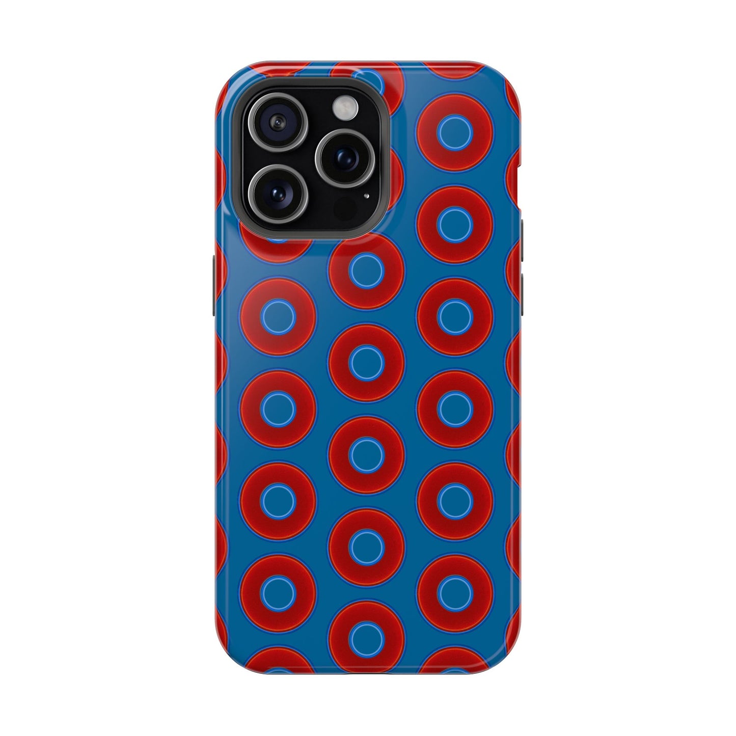 Impact-Resistant Lumpy Donut Case - red vivid donut print w/wavy navy background