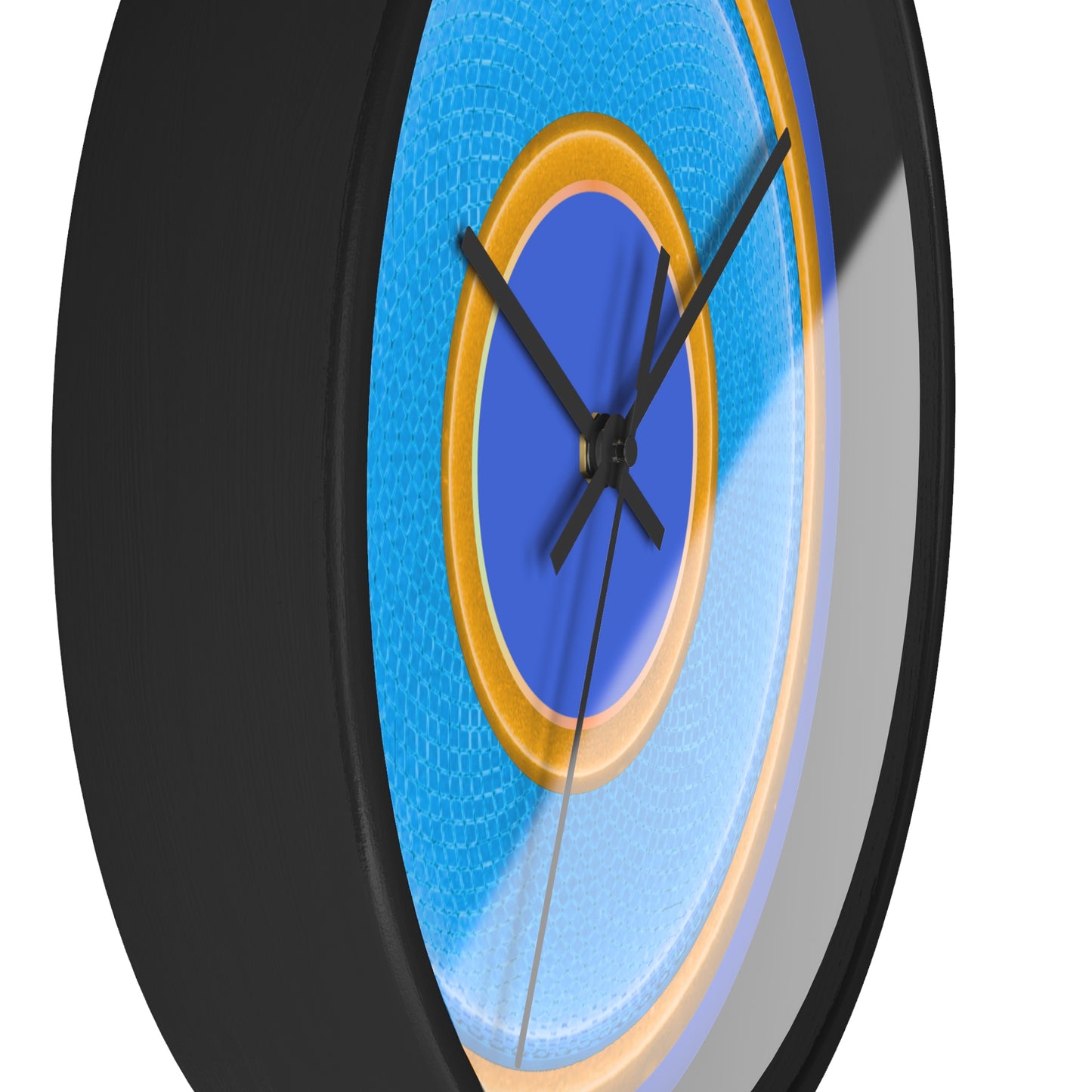 Lumpy Wall Clock - light blue rustic donut w/yellow edging - variant 4 w/royal blue background