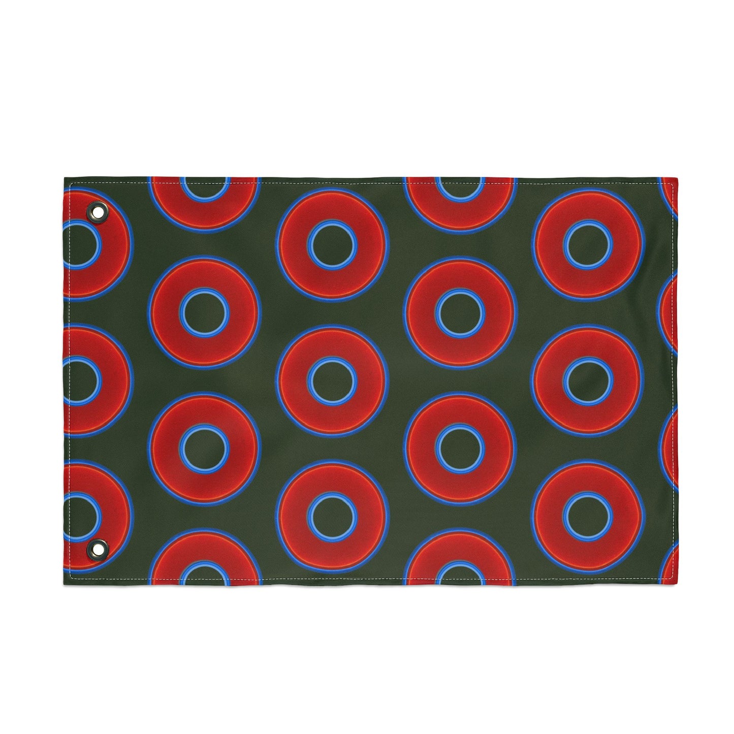 Lumpy Flagpole Sitters - Donut Flags [12" x 18"] - red vivid donut print w/deep forest green background