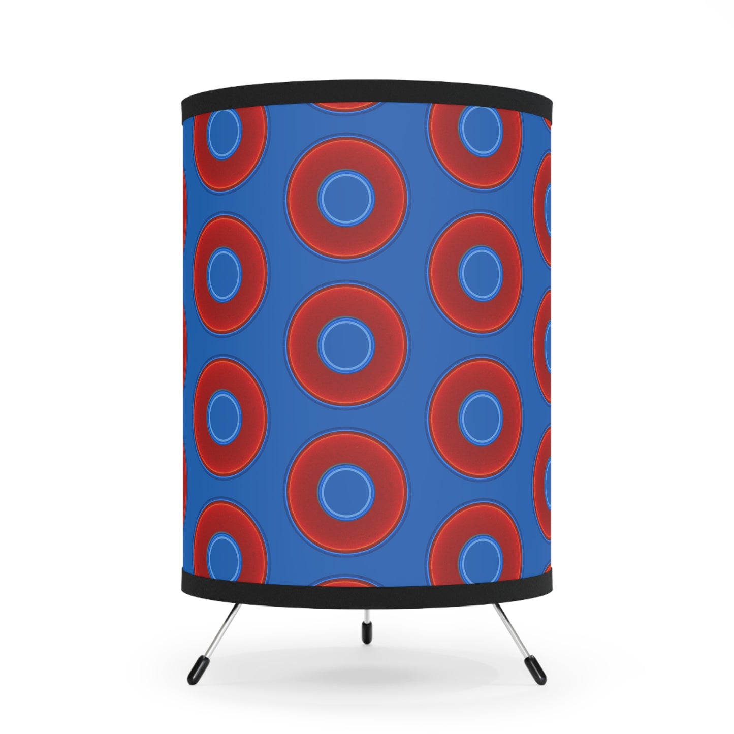 Lumpy Tripod Donut Lamp - vivid red donuts w/dark royal blue background