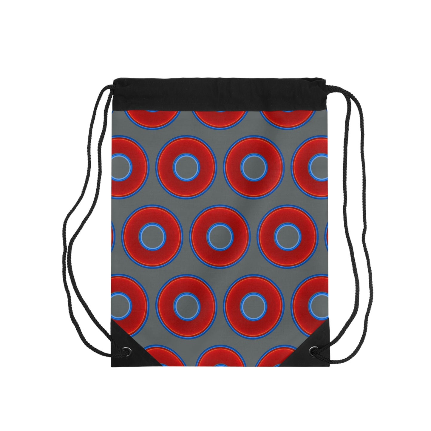 Lumpy Donut Drawstring Bag - red vivid donuts print w/dark gray background