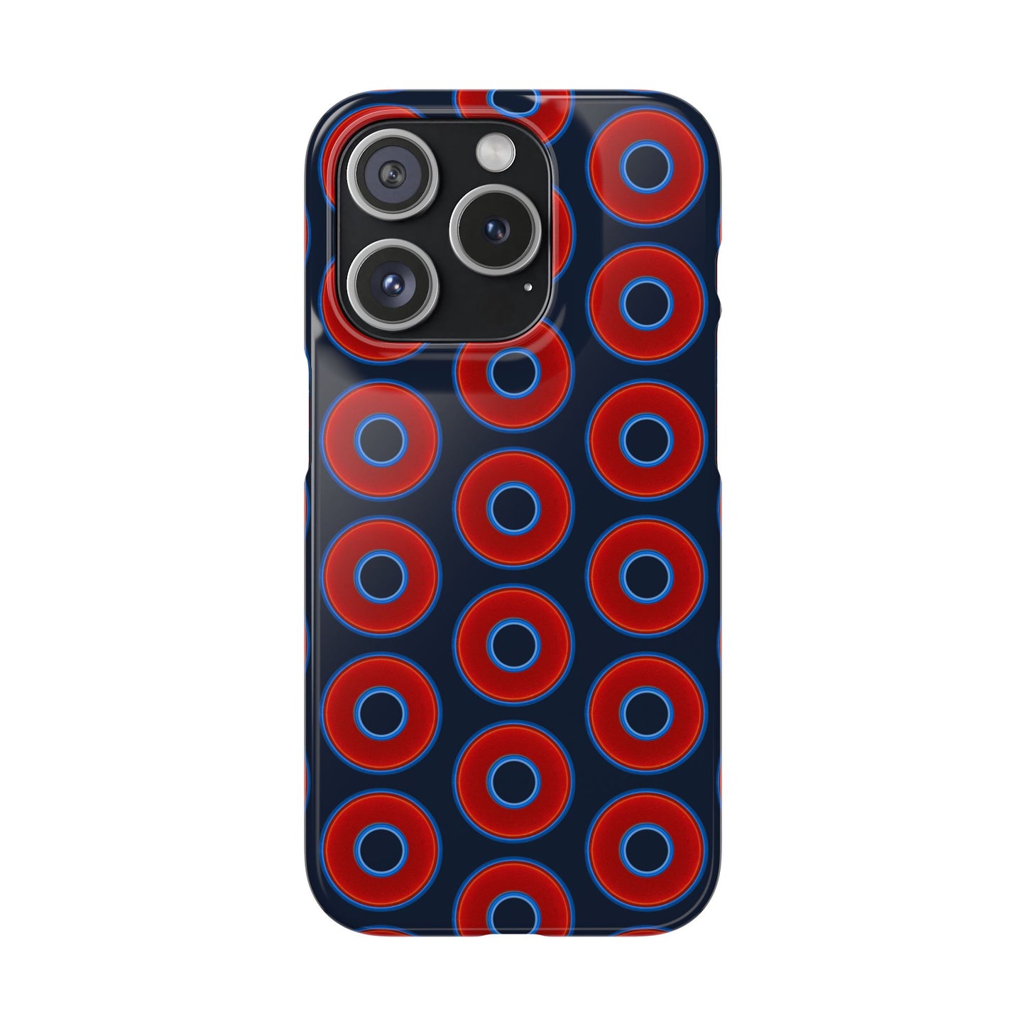 Lumpy Donut Snap Case - red vivid donut print w/midnight teal blue background