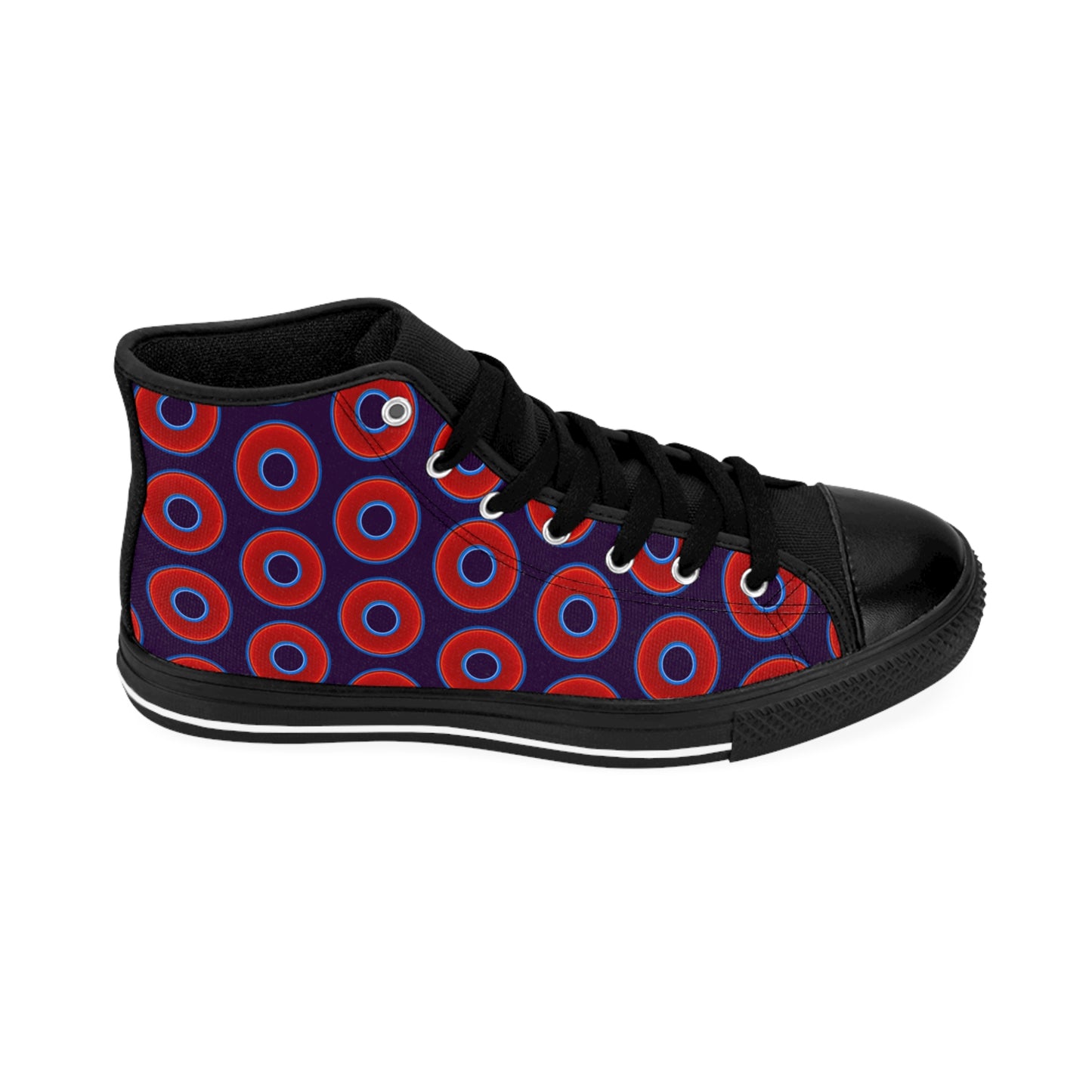 Men's Cushiony Convectors - High Tops - red vivid donuts w/dark purple background
