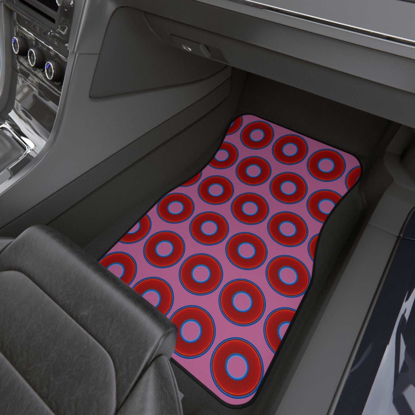 Contacted Car Mats - vivid donut print w/pink background