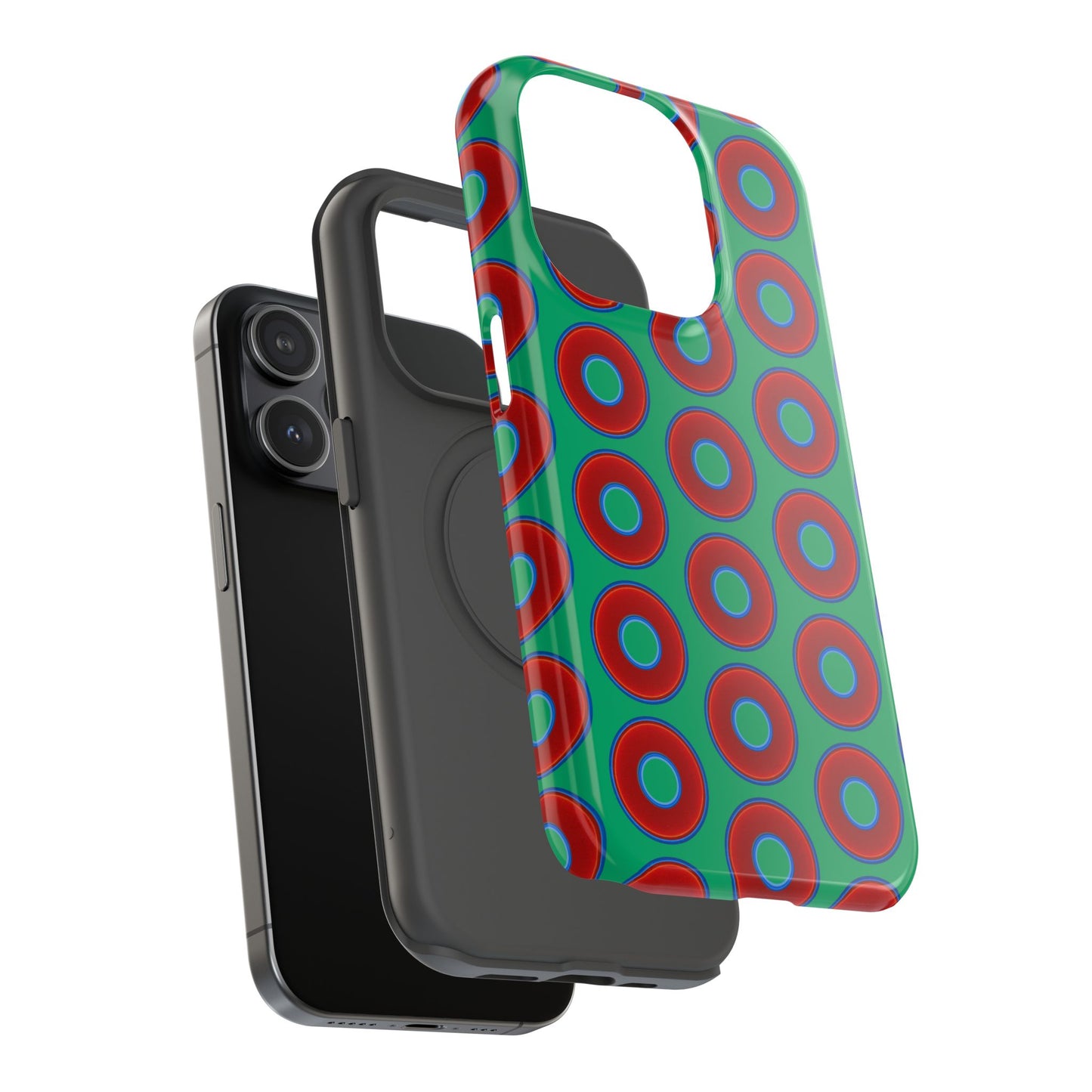 Impact-Resistant Lumpy Donut Case - red vivid donut print w/jade green background