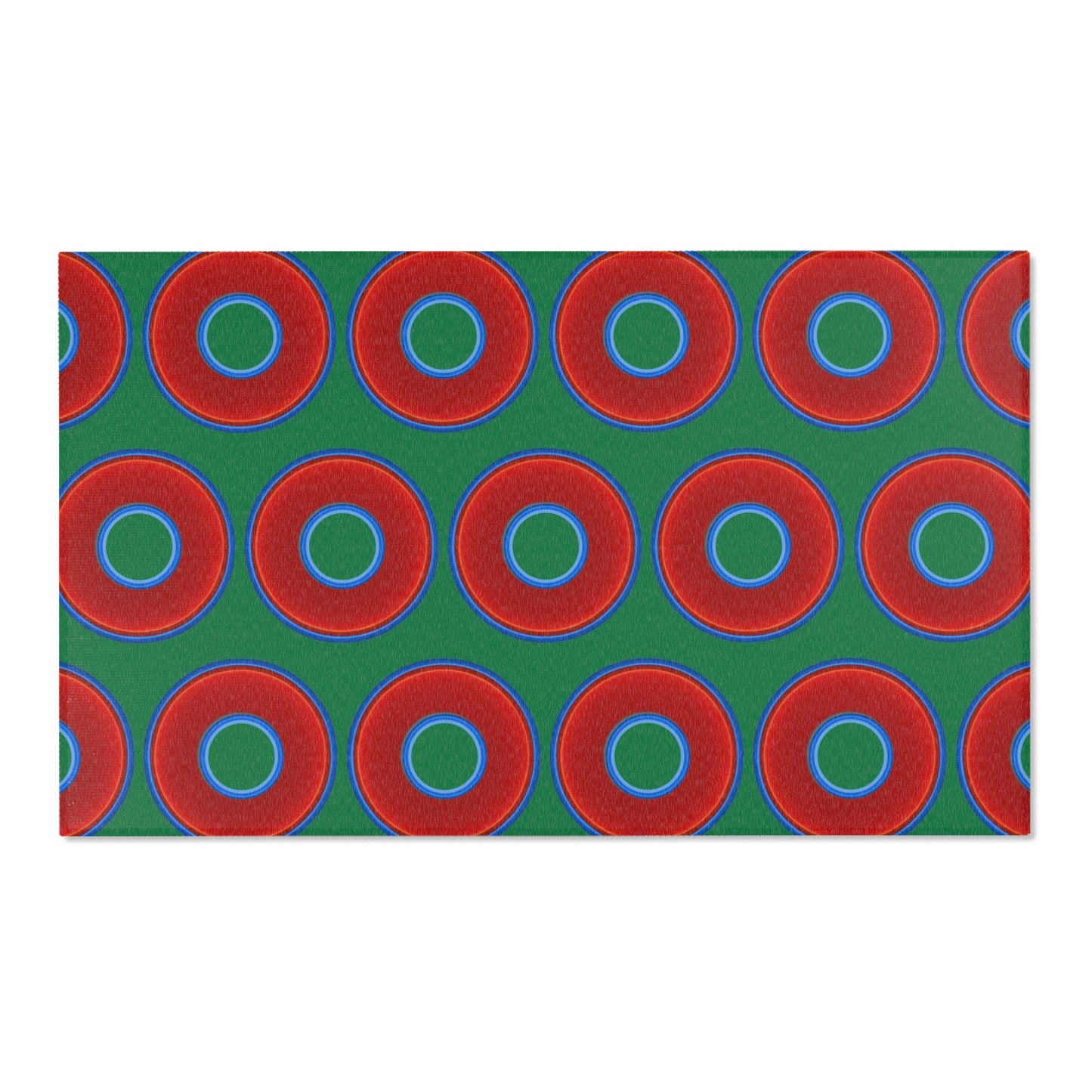 Lumpy Donut Print Rug - choice of 3 sizes - vivid red donut print w/green background