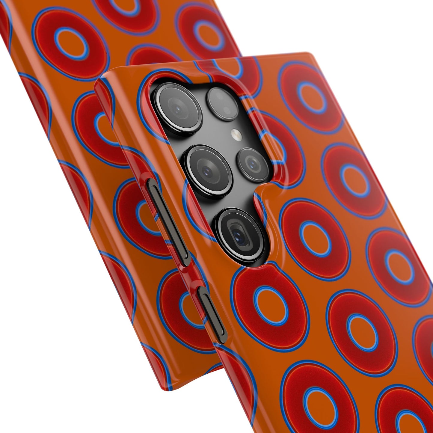 Lumpy Donut Snap Case - red vivid donut print w/dark orange background