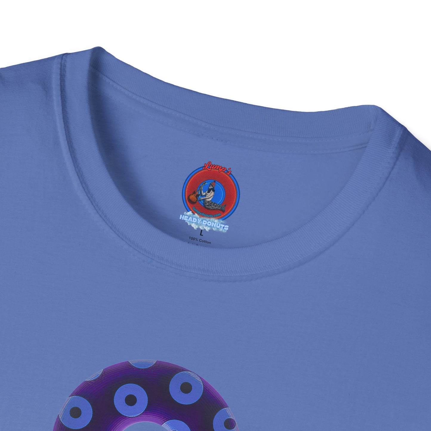Plain Donuts/Unisex Soft-Style - "Plain Blimpy Paradoxical Donuts" - dark purple/Carolina blue donuts