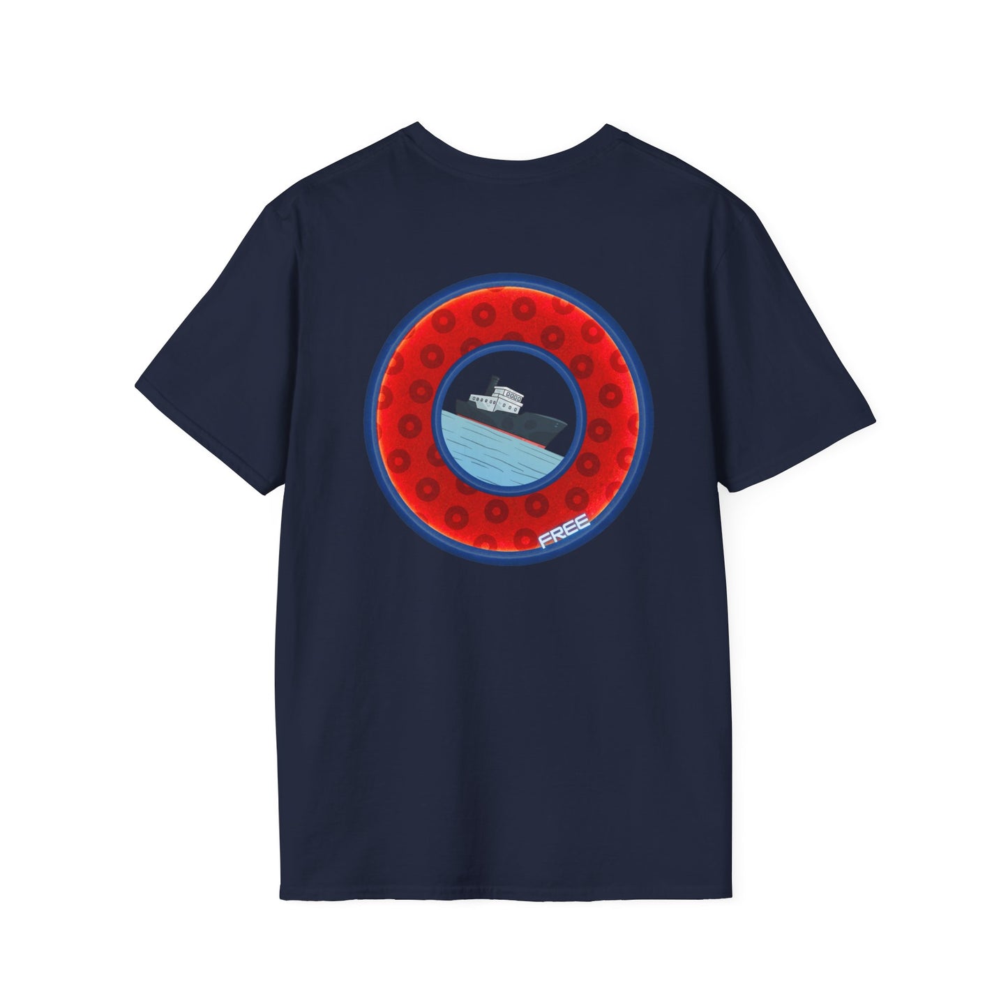 Classic Donut Tee - Unisex Soft-Style - "Phree Donut Sliders" - red/blue widemouthed paradox donut