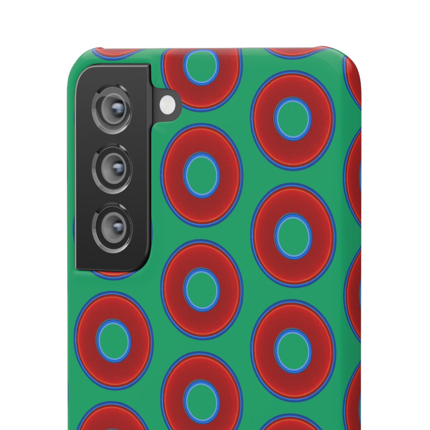 Lumpy Donut Snap Case - red vivid donut print w/jade green background