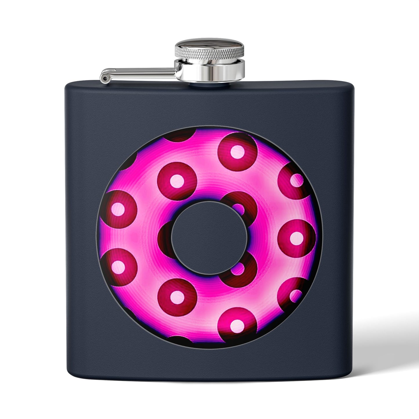 Lump's Donut Flask 6 oz -  Hot Magenta/Red Blimpy Paradox Donut - [*w/your choice of 6 backgrounds]