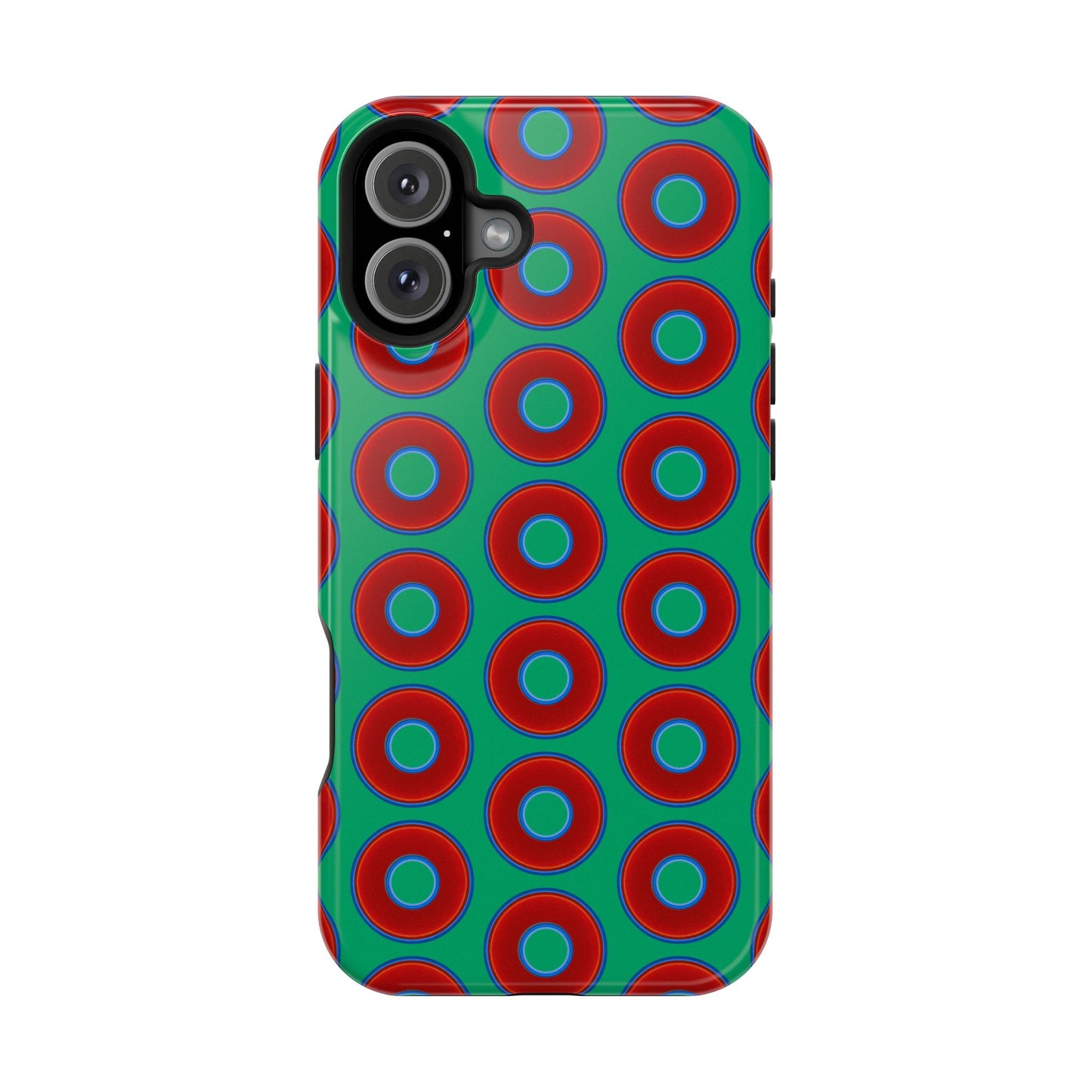 Impact-Resistant Lumpy Donut Case - red vivid donut print w/jade green background