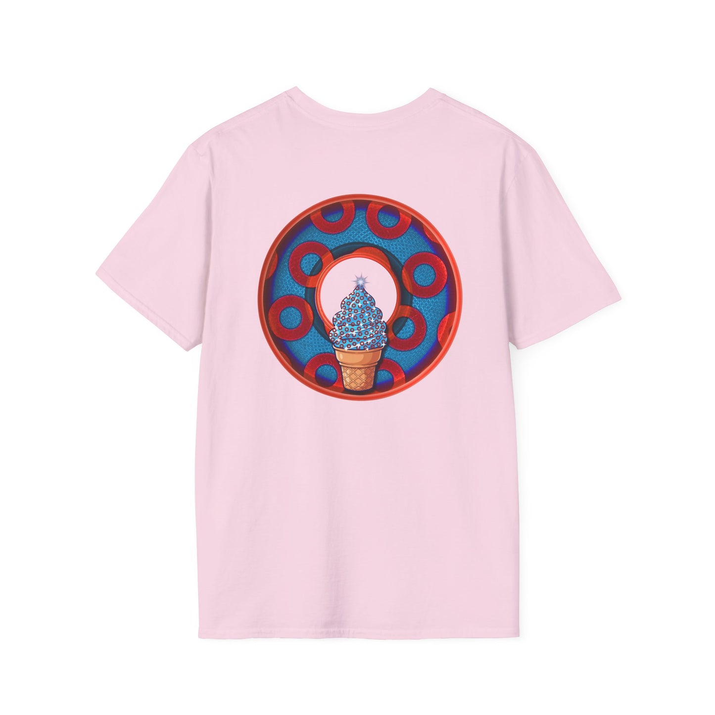 Classic Donut Tee - Unisex Soft-Style - "We All Scream It's ICE Cream" - blue/red rustic paradox donut