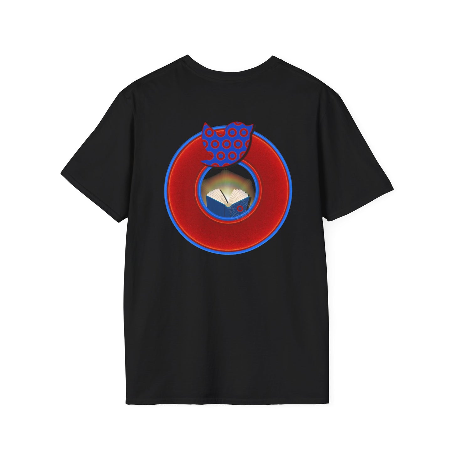 Classic Donut Tee - Unisex Soft-Style - "Phamous Mocking Donut" - vivid red/blue donut