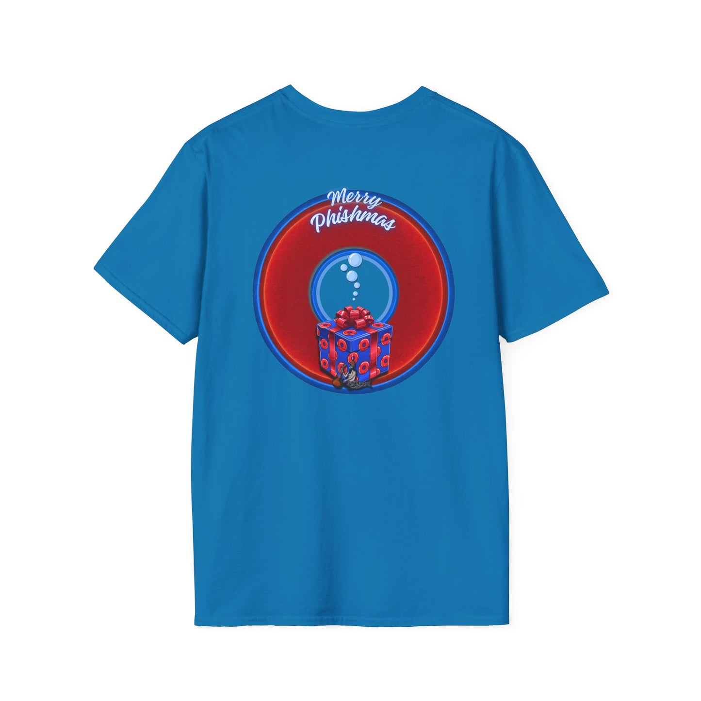 Classic Donut Tee - Unisex Soft-Style - "Phishmas Caroler's Tee " - vivid red/blue donut - variant 2