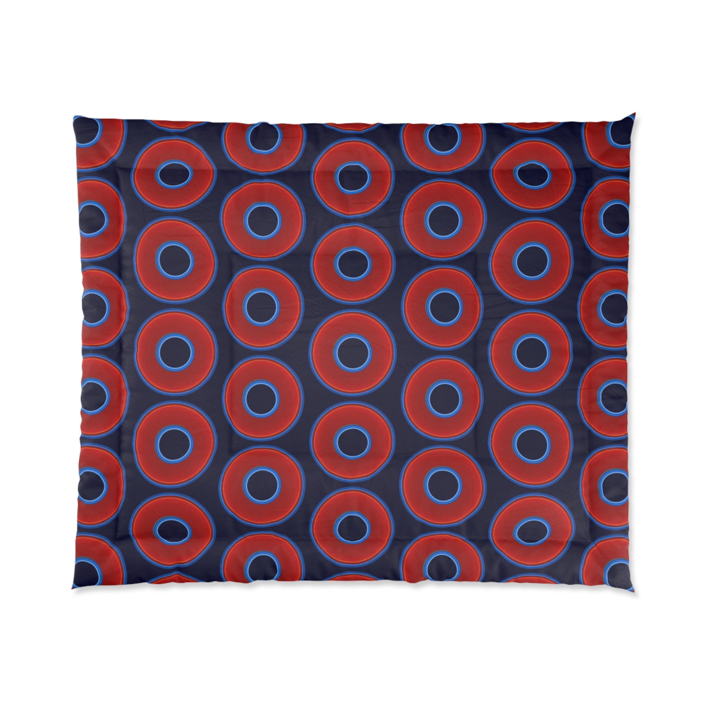 The Very Lumpy Comforter - vivid red donuts w/midnight blue background