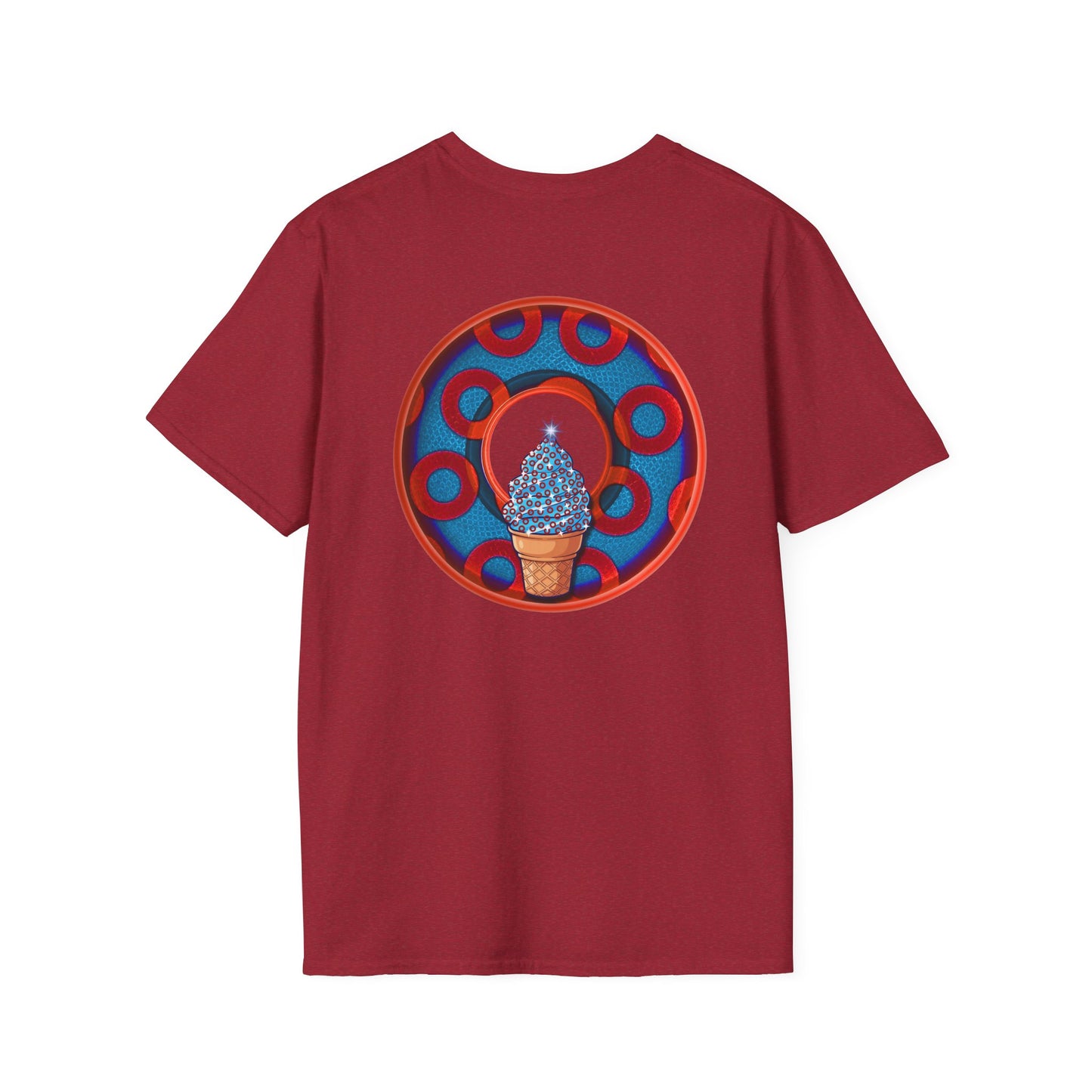 Classic Donut Tee - Unisex Soft-Style - "We All Scream It's ICE Cream" - blue/red rustic paradox donut