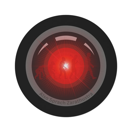 Round Room - 5 ft x 5 ft Lumpy Donut Rug - "2025: A Donut Rug Odyssey" - black/red Hal donut w/black background - variant 2