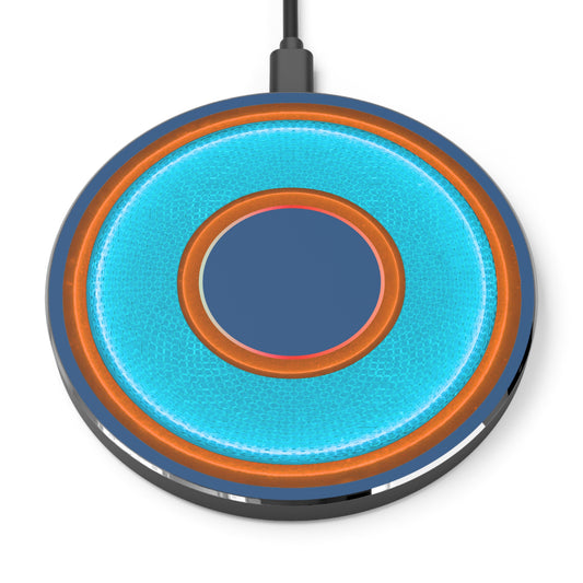 The Flow - Wireless Lumpy Donut Chargers - rustic light blue/orange donut w/light navy background
