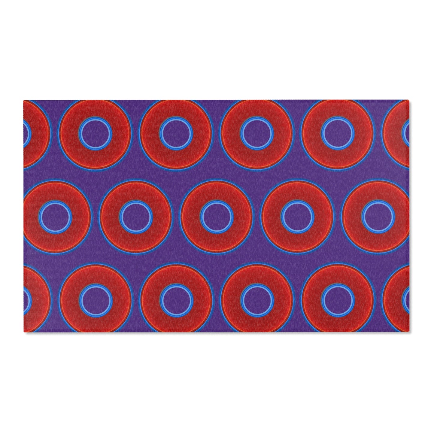 Lumpy Donut Print Rug - choice of 3 sizes - vivid red donut print w/purple background
