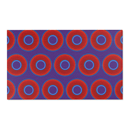 Lumpy Donut Print Rug - choice of 3 sizes - vivid red donut print w/purple background