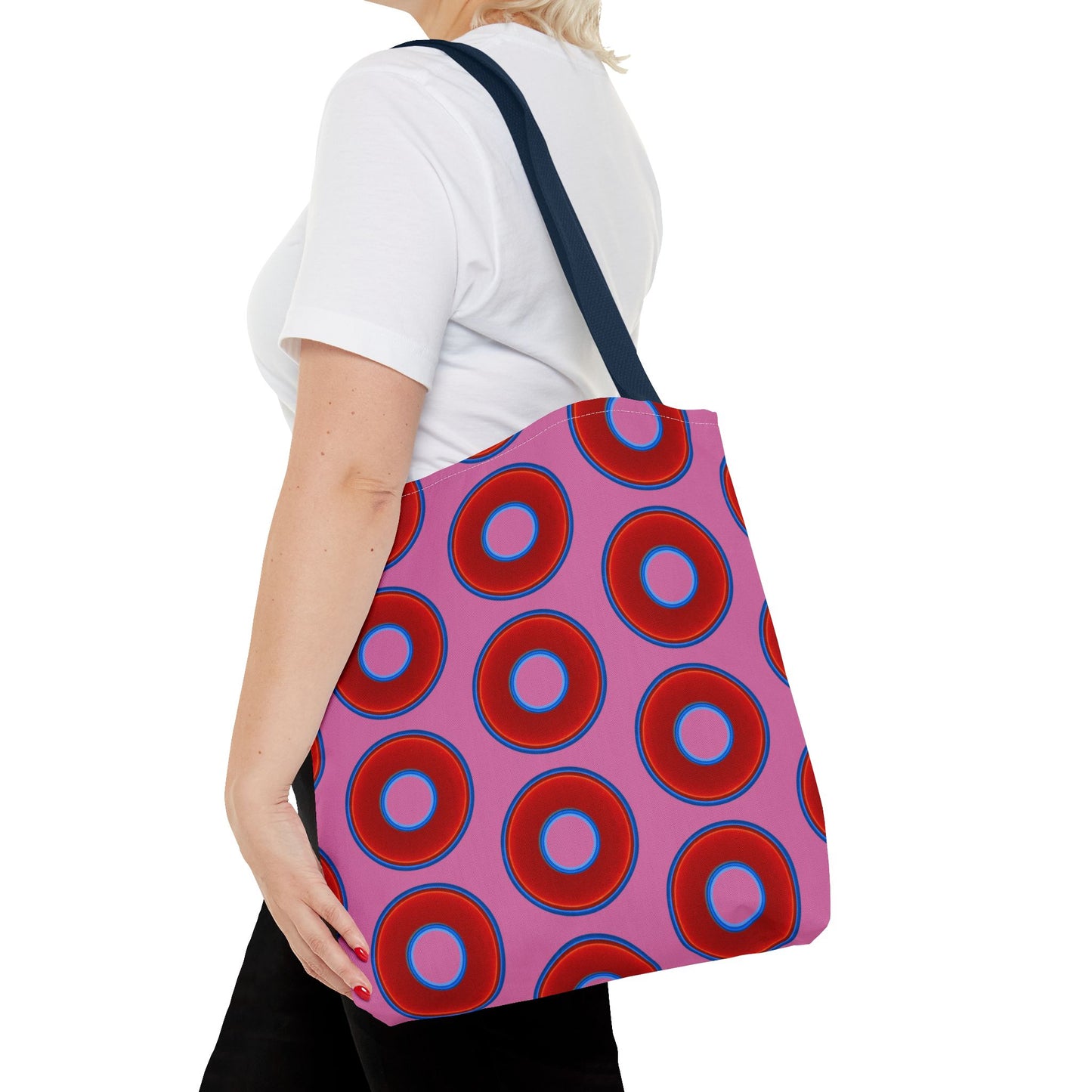 Lumpy Beach/Tote Bag - red vivid donuts w/light pink background