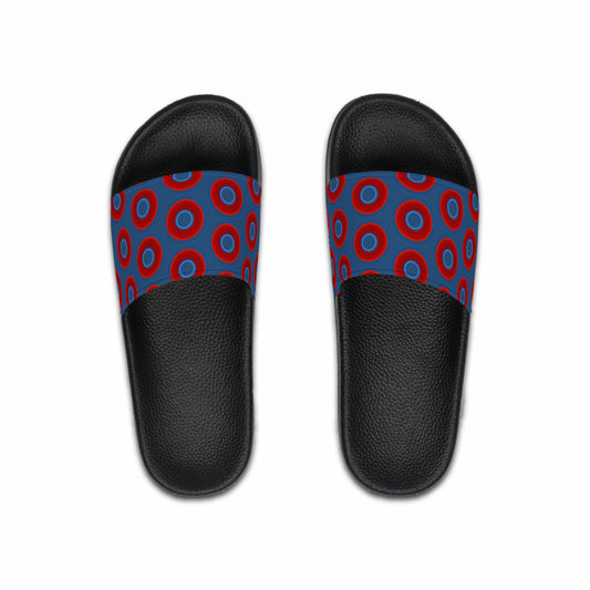 Men's Lumpy Sandals - slip-ons - red vivid donuts w/light navy blue background