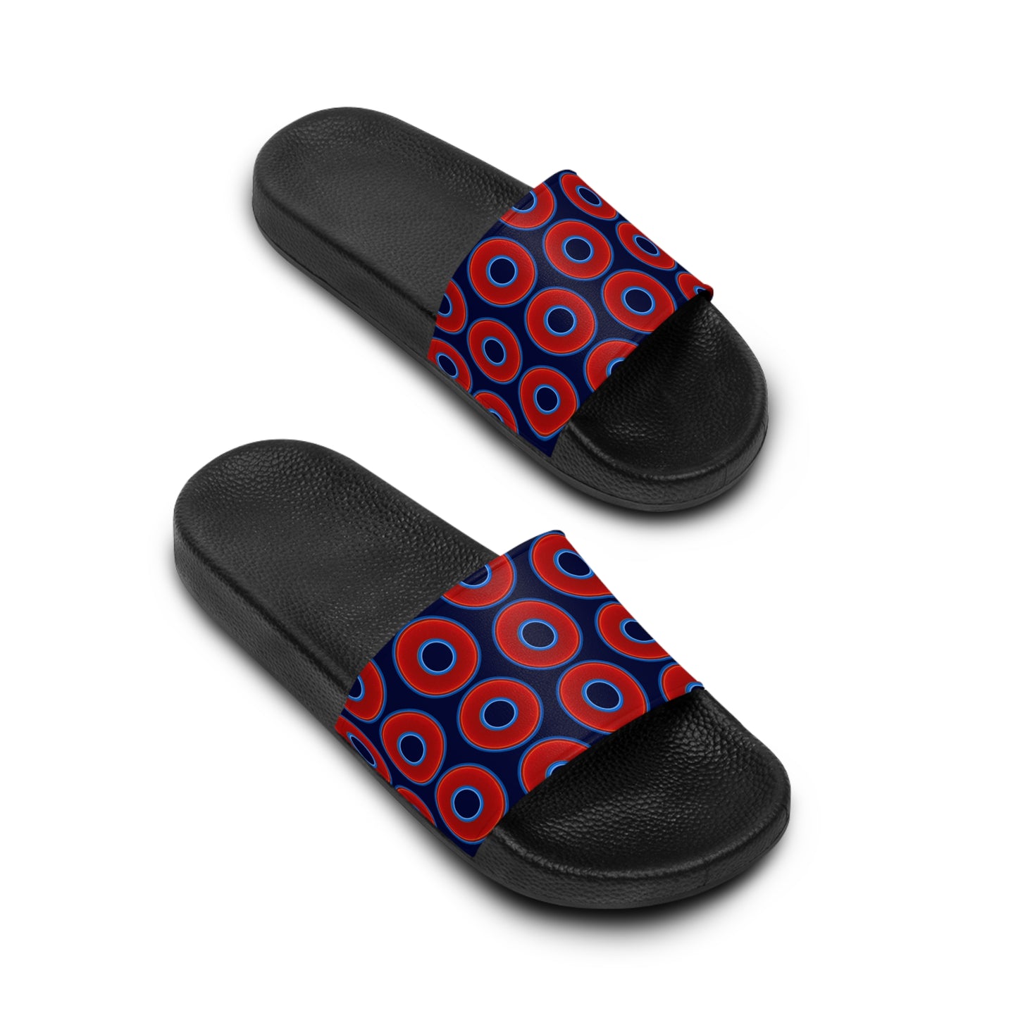Lumpy Sandals - slip-ons - red vivid donuts w/dark navy blue background