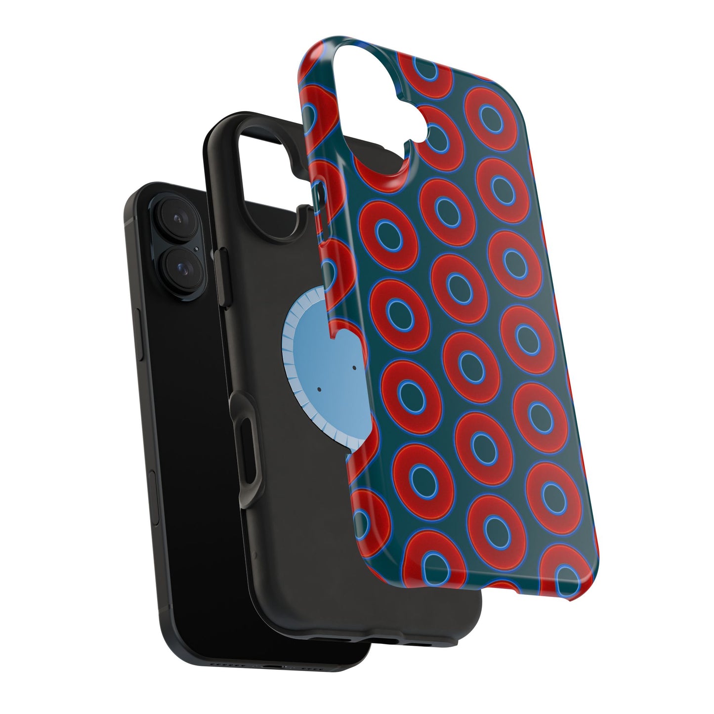 Magnetic Tough Donut Case - red vivid donut print w/midnight green background