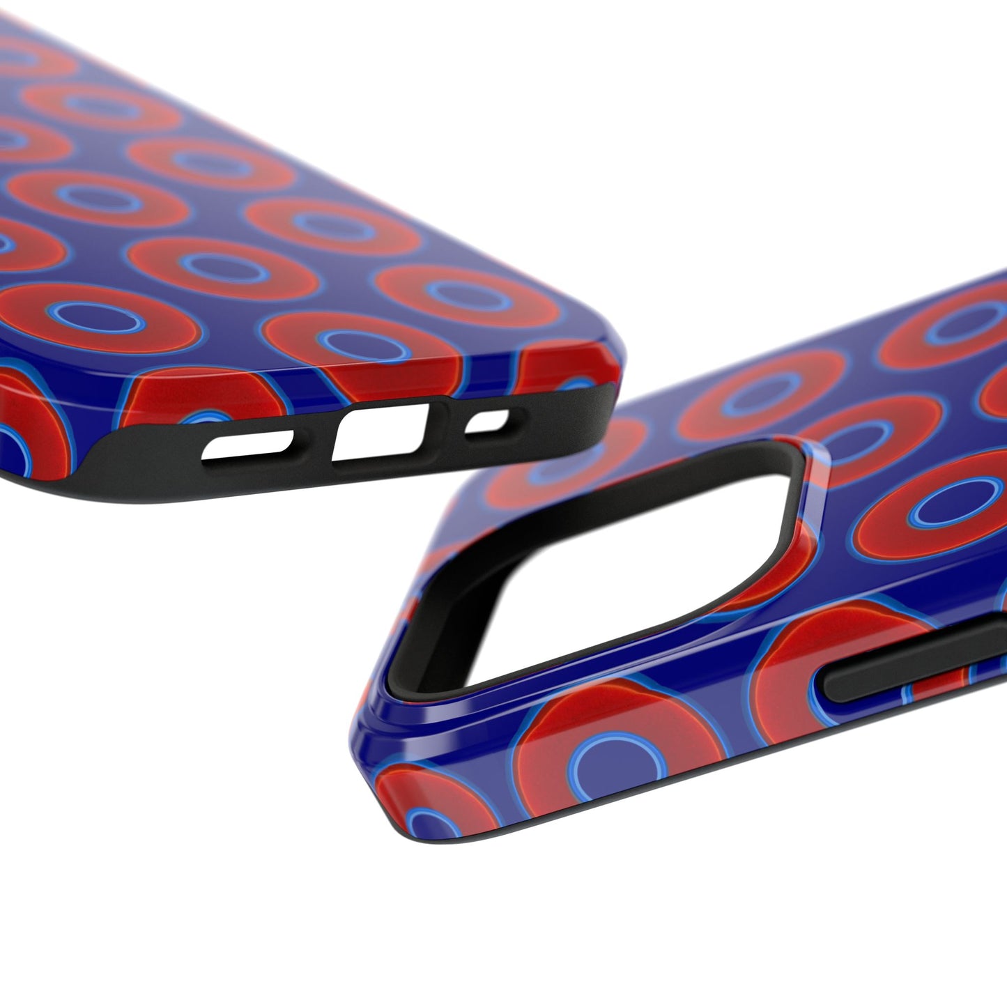 Impact-Resistant Lumpy Donut Case - red vivid donut print w/vivid navy background