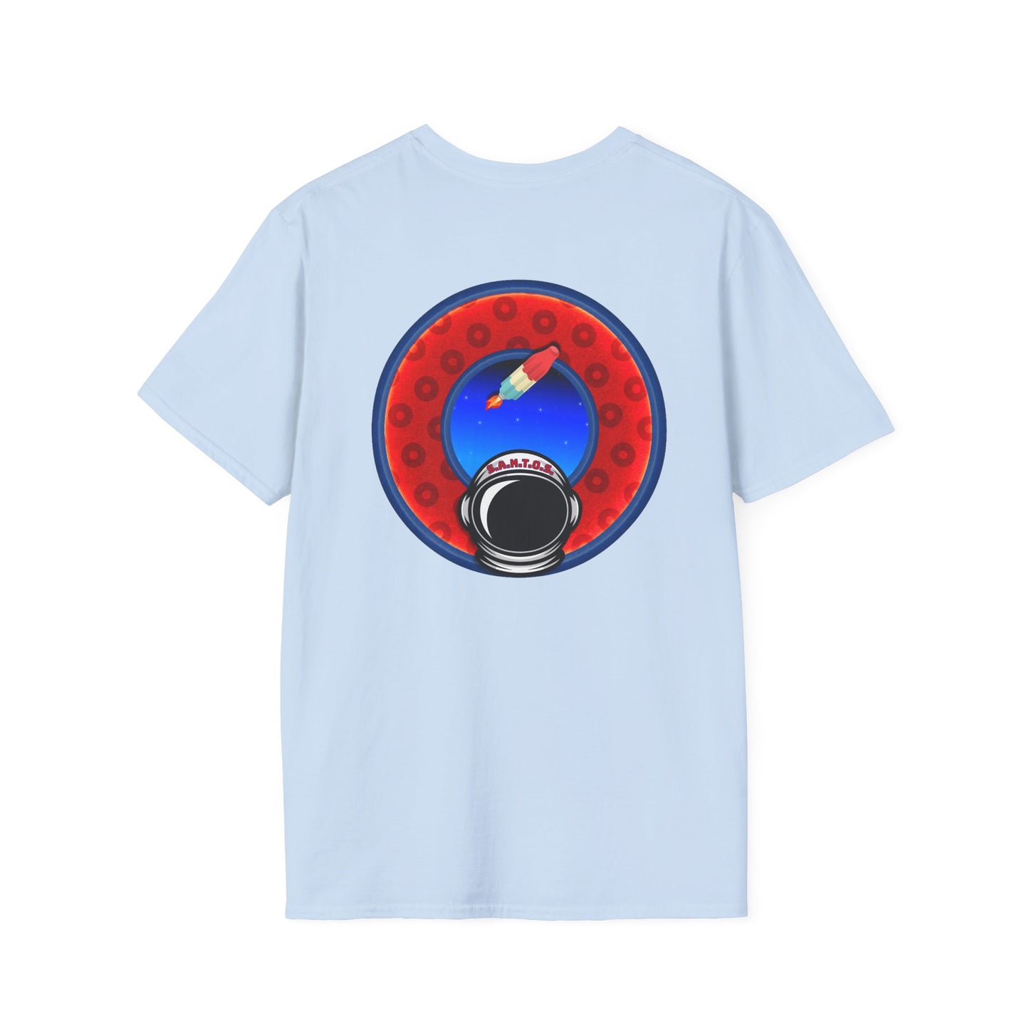 Classic Donut Tee - Unisex Soft-Style - "This is What Donuts Smell Like in Space - YEMSG Donut" - red/blue widemouthed paradox donut