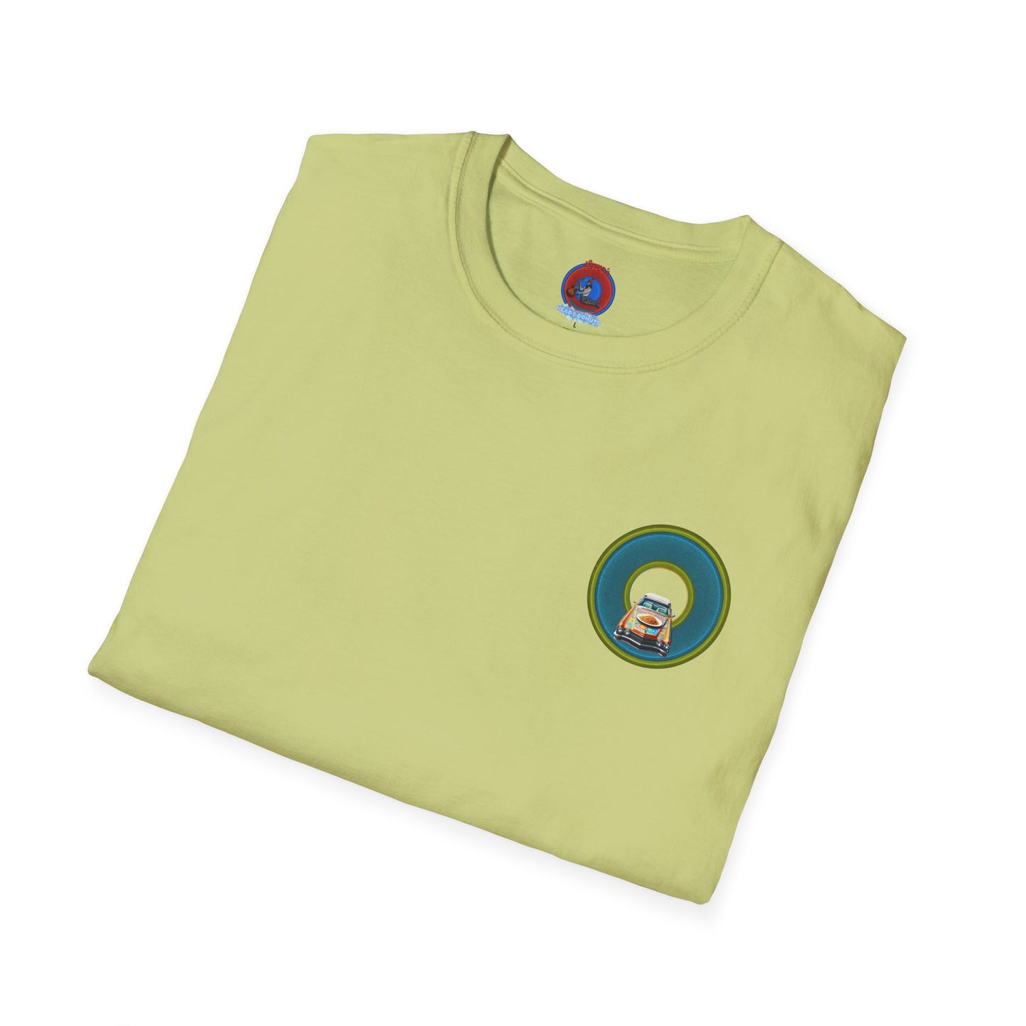 Classic Donut Tee - Unisex Soft-Style - "Cadillac Rainbow Spaghetti Incident" - series 1.0  - variant 1 - blue/green donut