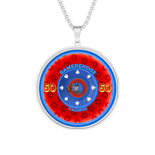 Lump's Heady Donut Necklace - 1" x 1" Stainless Steel Pendant - "Raoul Duke's Lucky Poker Chip " - vivid red/blue paradox donut