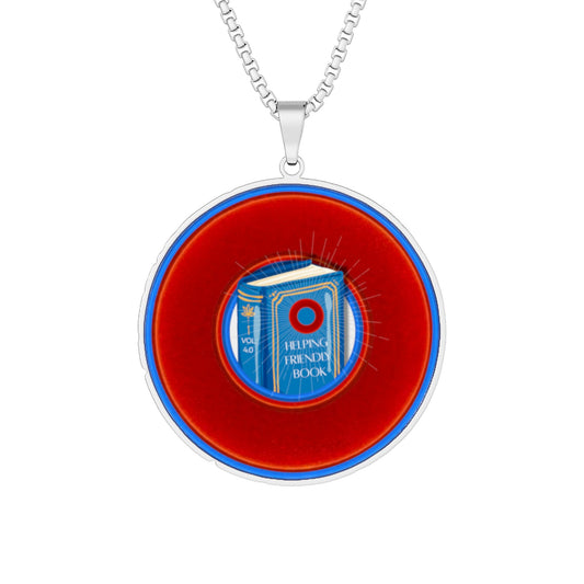 Lump's Heady Donut Necklace - 1" x 1" Stainless Steel Pendant - "Helping Phriendly Donut Pendant" - vivid red/blue donut w/splendor - variant 2