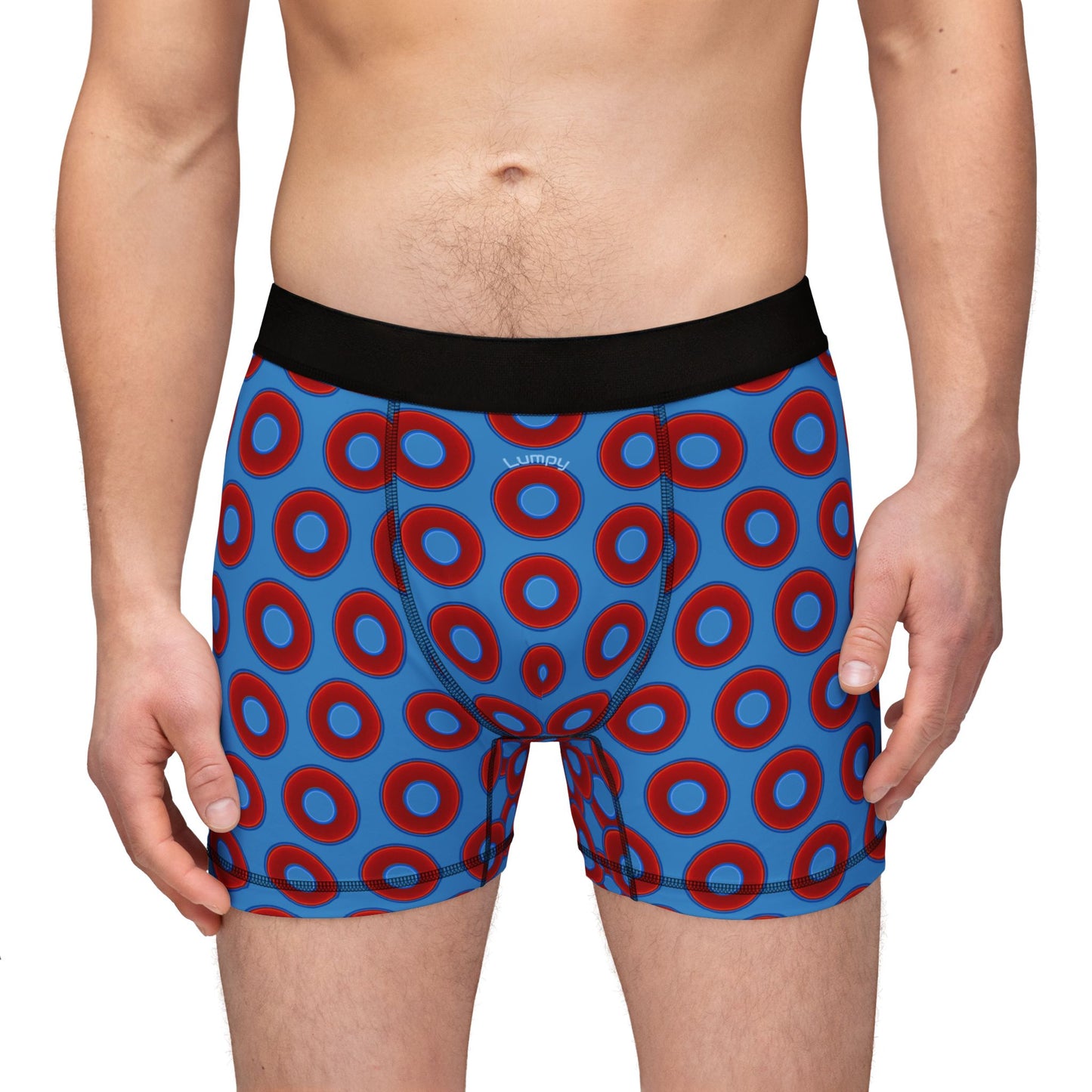 Men's Donut Boxers - red vivid donuts w/light steel blue background