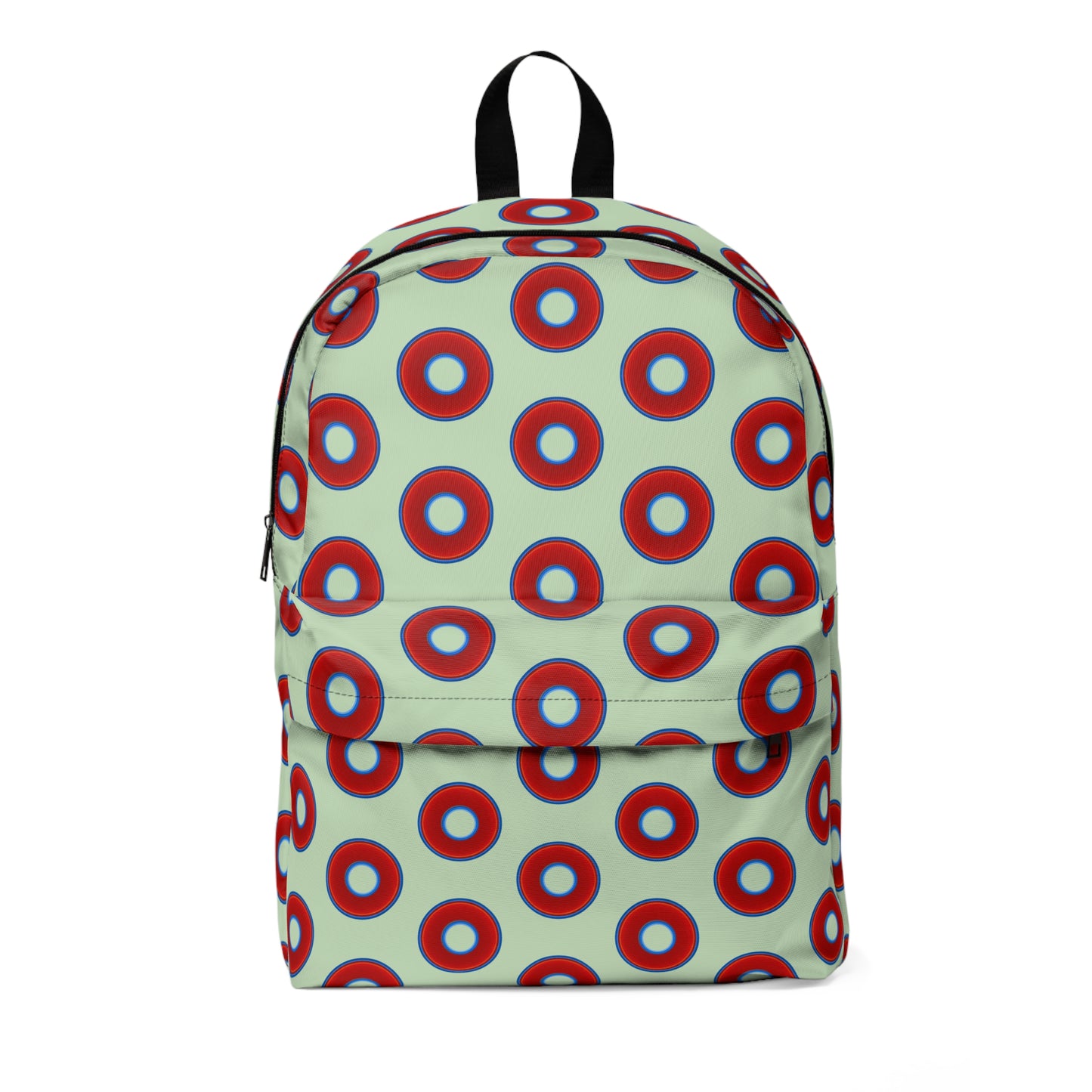 Donut Backpack - red vivid donuts w/seafoam background