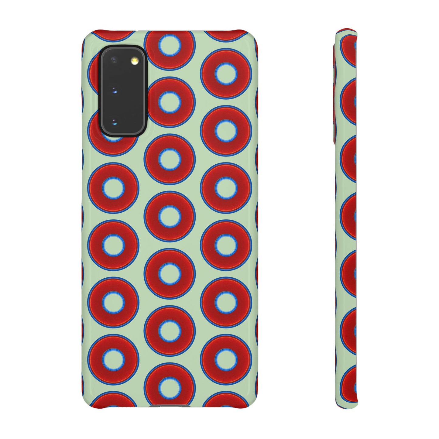 Lumpy Donut Snap Case - red vivid donut print w/seafoam green background