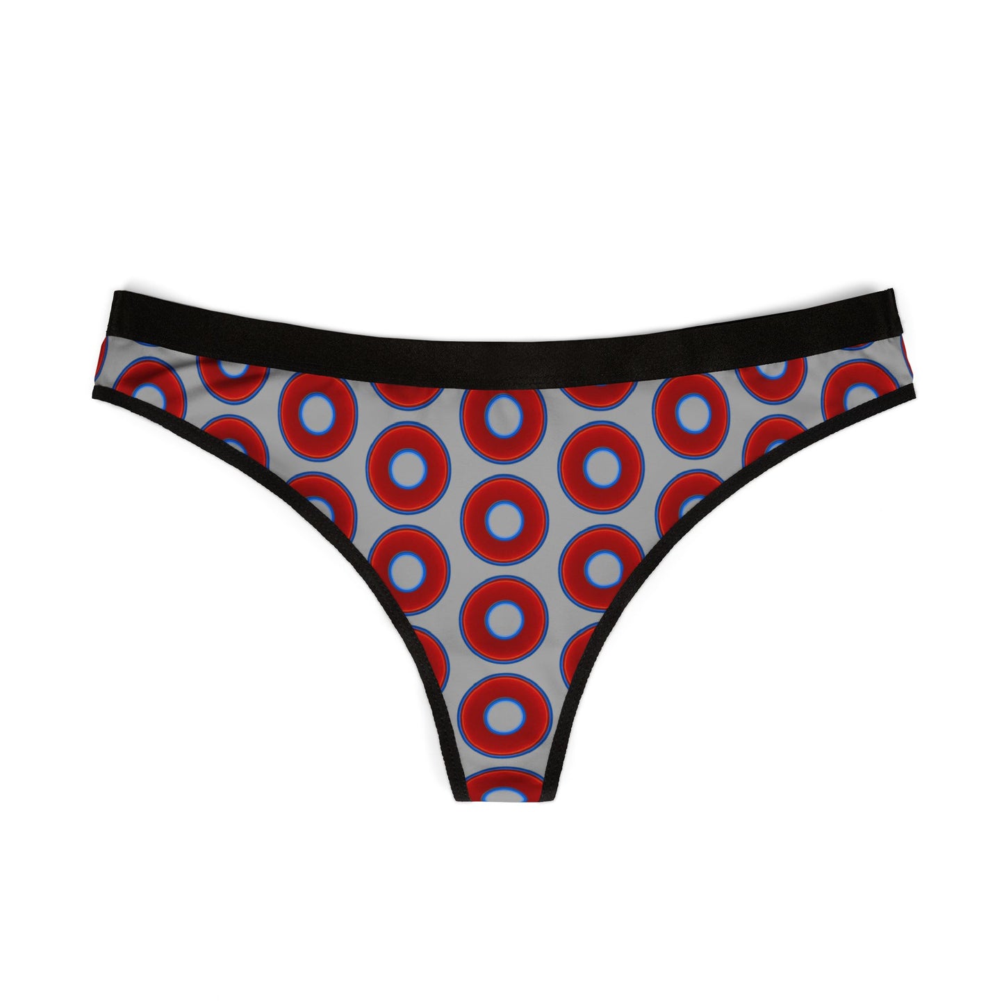 Lumpy Donut Thongs - red vivid donut print w/light gray background