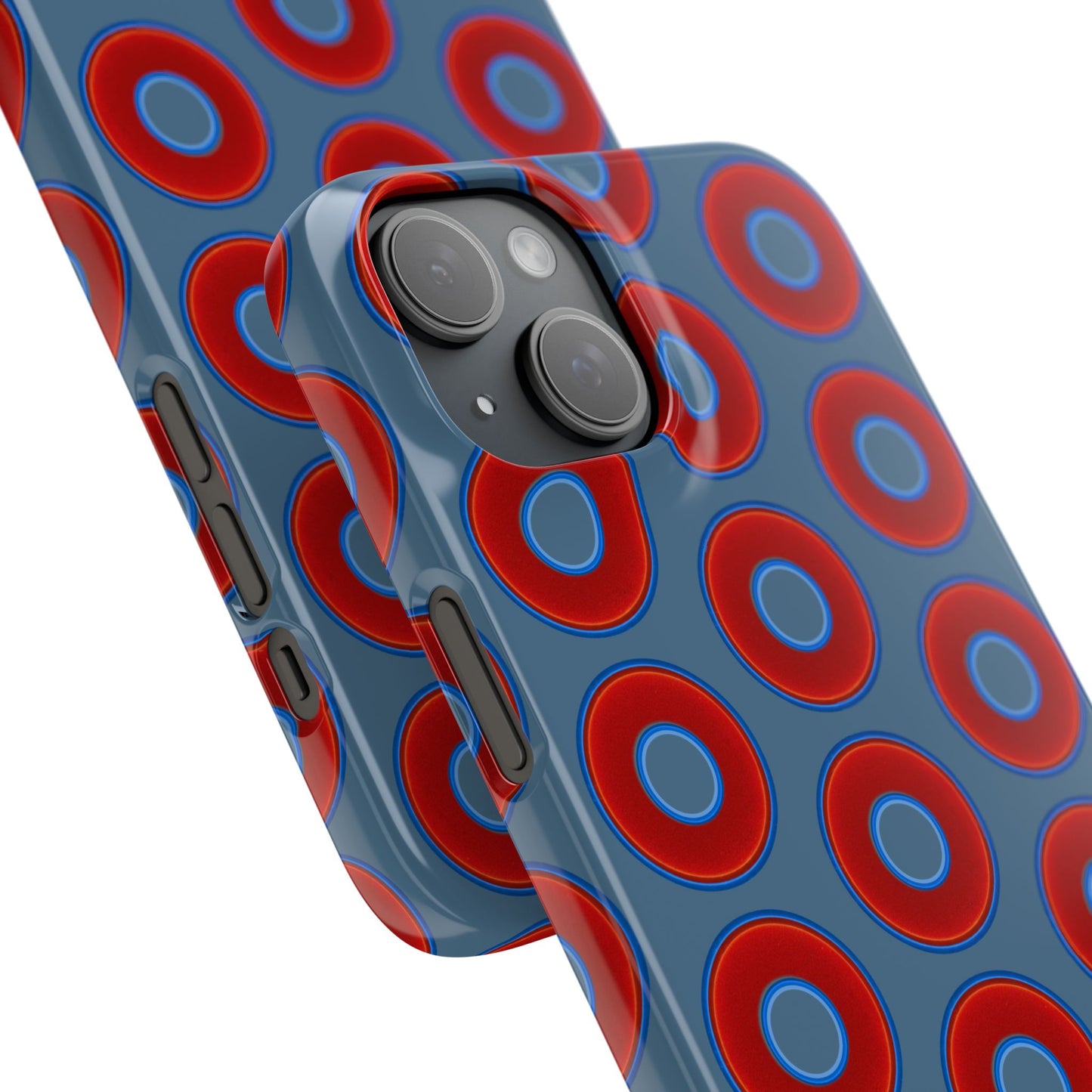 Lumpy Donut Snap Case - red vivid donut print w/steel blue background