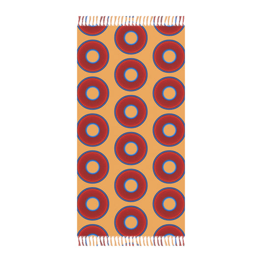 Oversized Lumpy Beach Towel - vivid red donuts w/creamsicle orange background