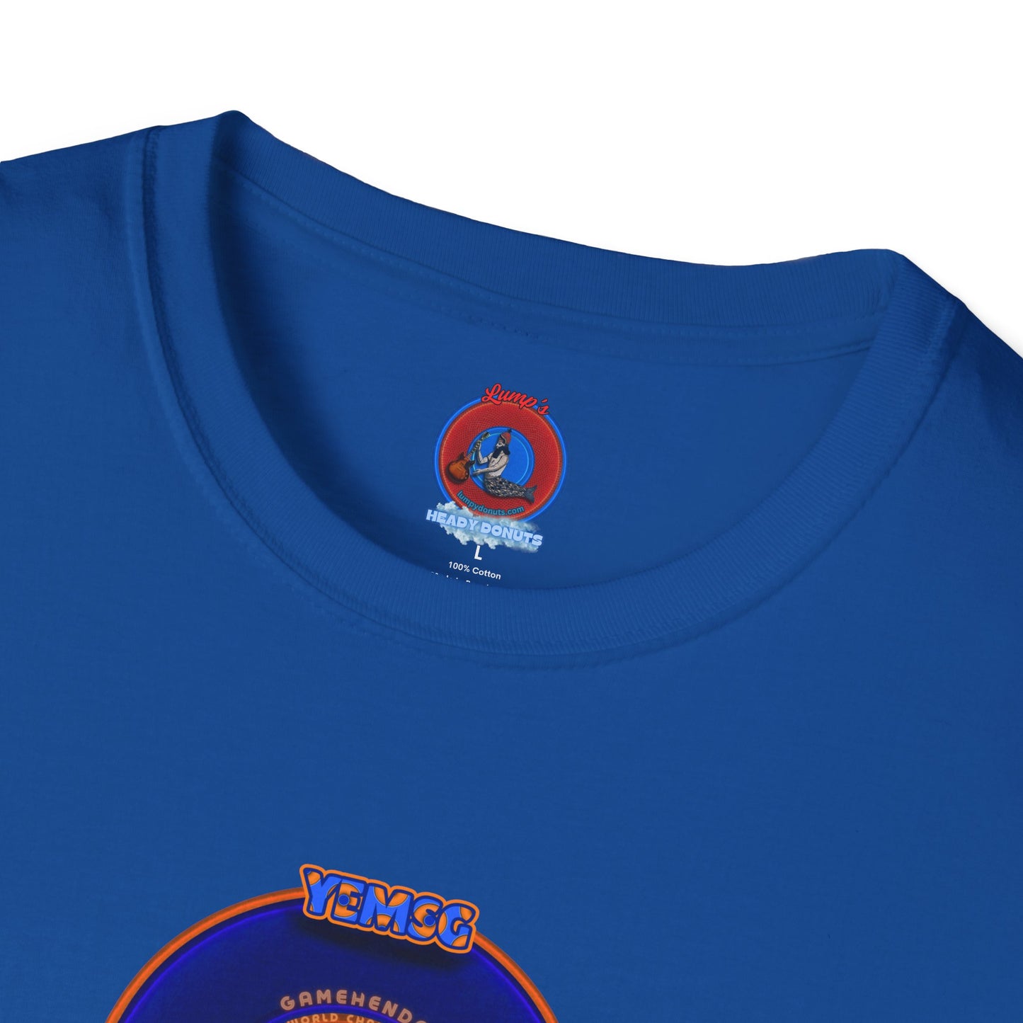 Classic Donut Tee - Unisex Soft-Style - "Diedrich Knickerbocker's Donut" - vivid blue/orange donut - variant 1